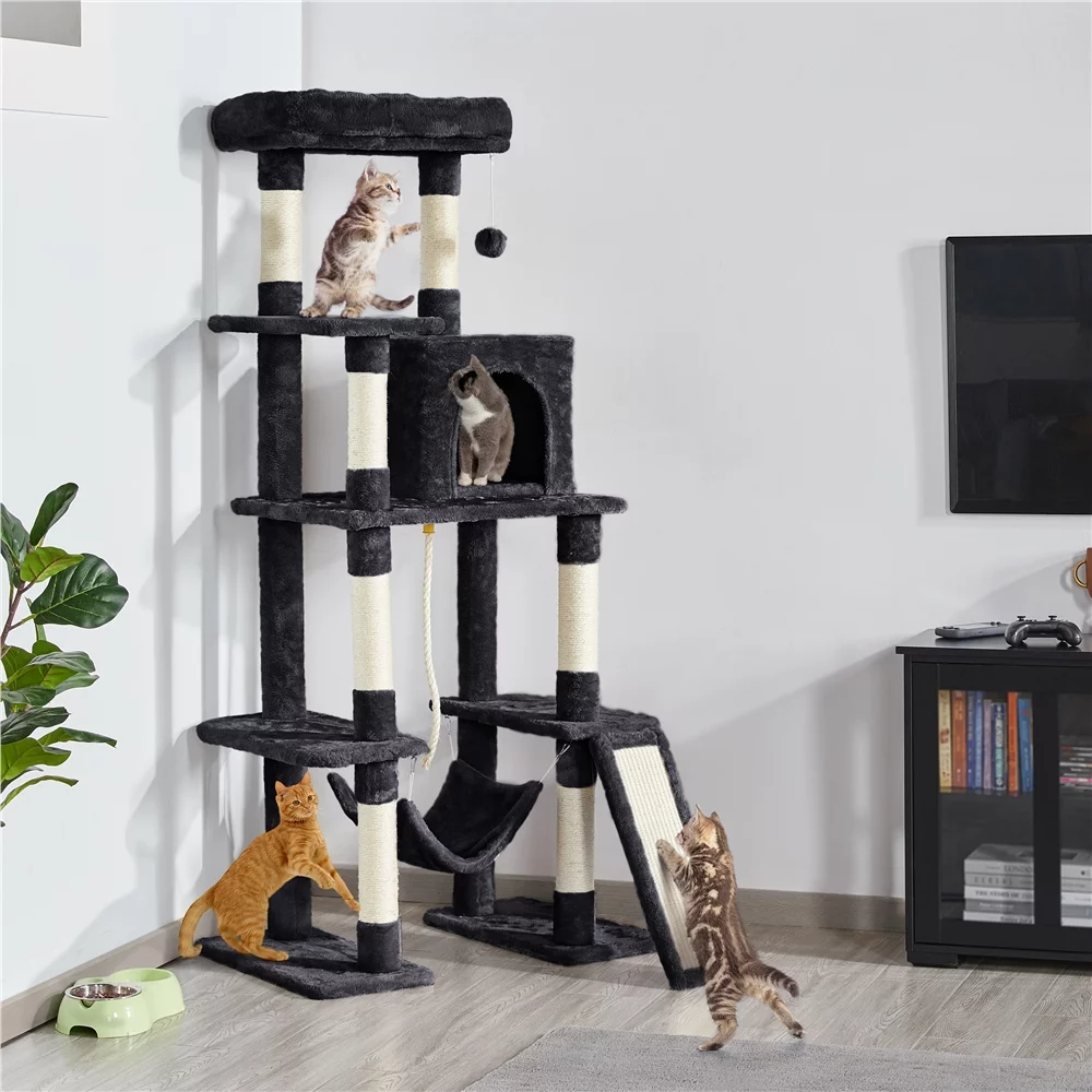 Easyfashion Multilevel 63inch Cat Tree Tower for Kitchens, Black