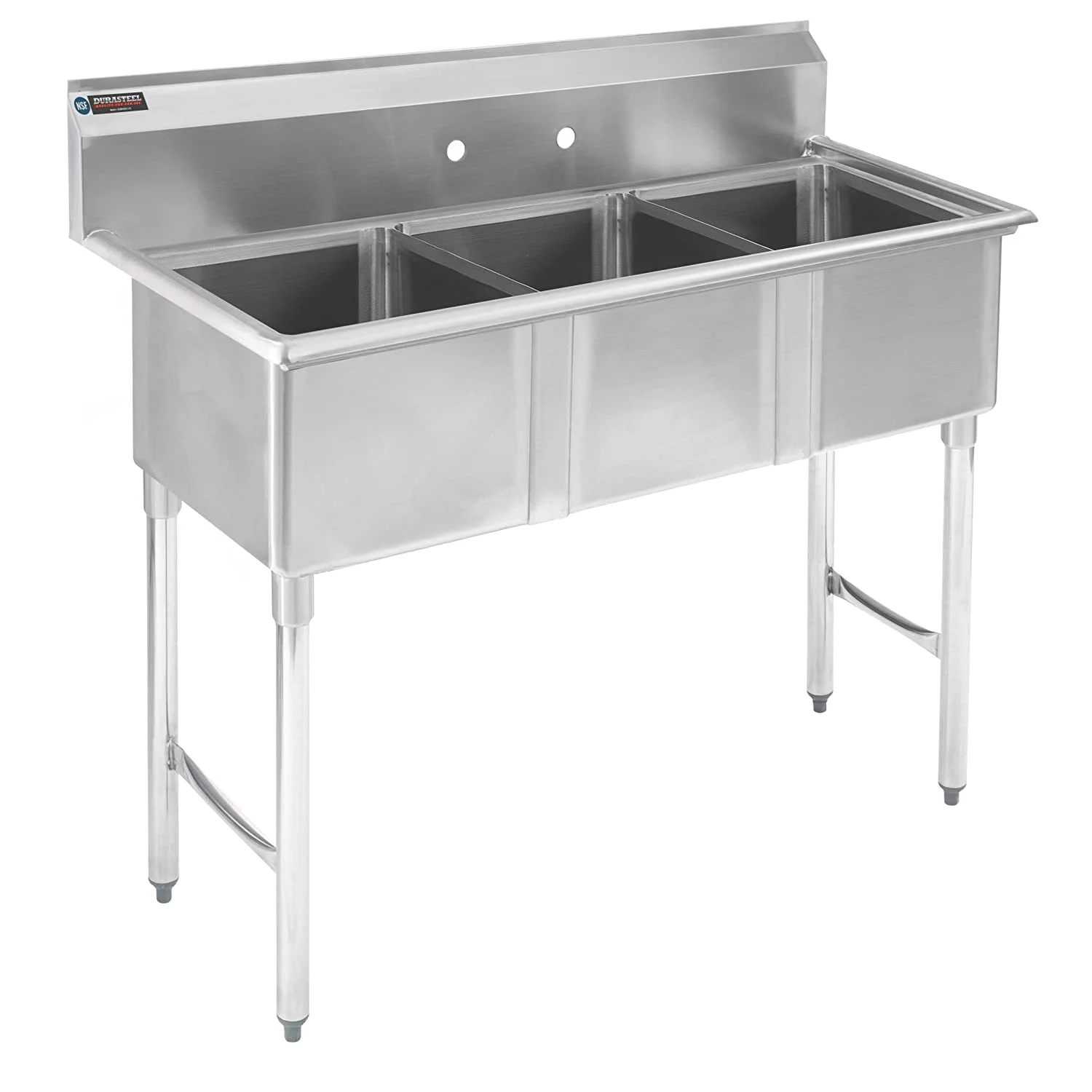 Stainless Steel Commercial Kitchen Sink - DuraSteel 3 Compartment Utility Sink w/ Cross Bracing Legs - Triple 15
