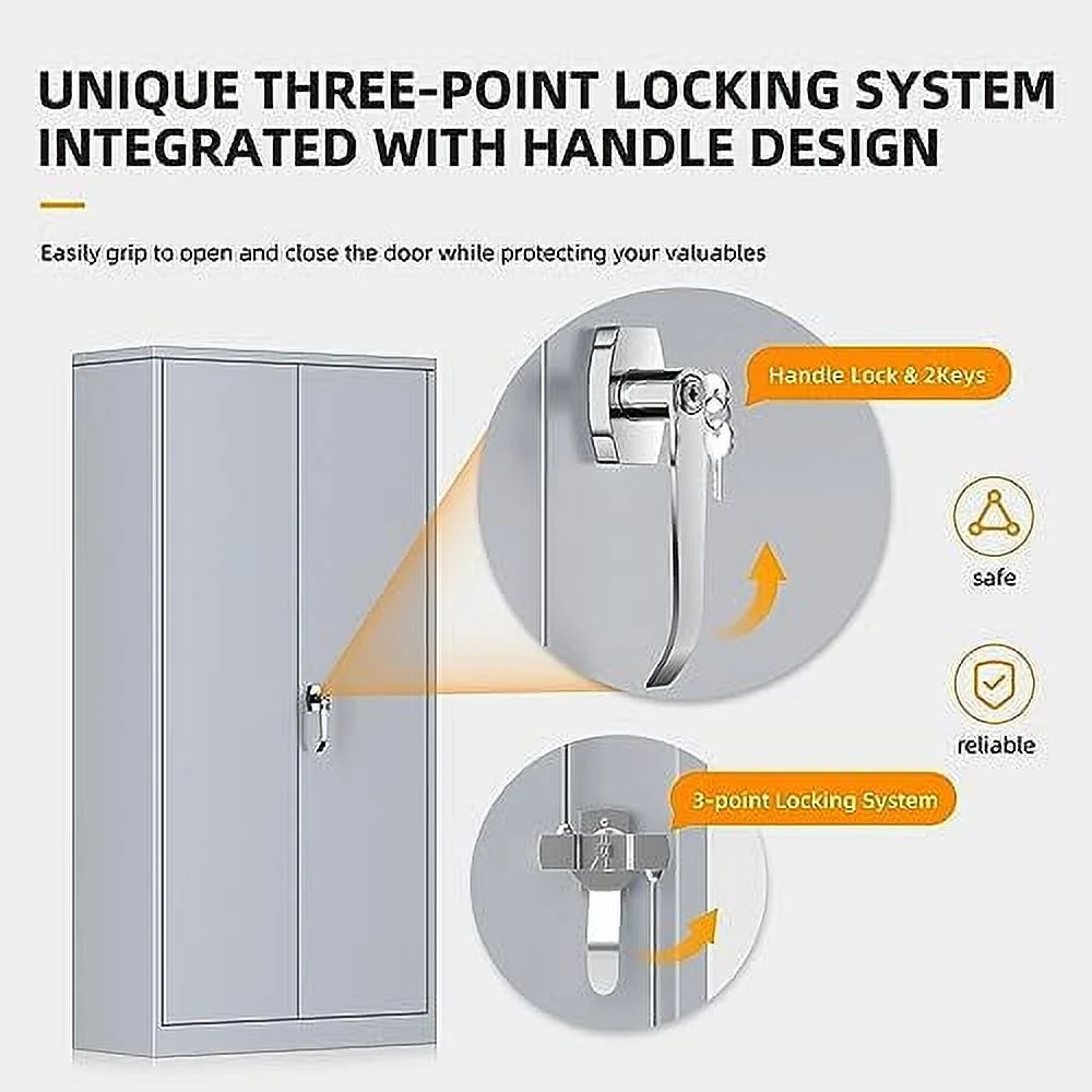 GEROBOOM Garage  Cabinets with Doors and Shelves  72" Steel Tool Locking Cabinet  Metal  Cabinet for Home Office  Warehouse  School (New Grey)