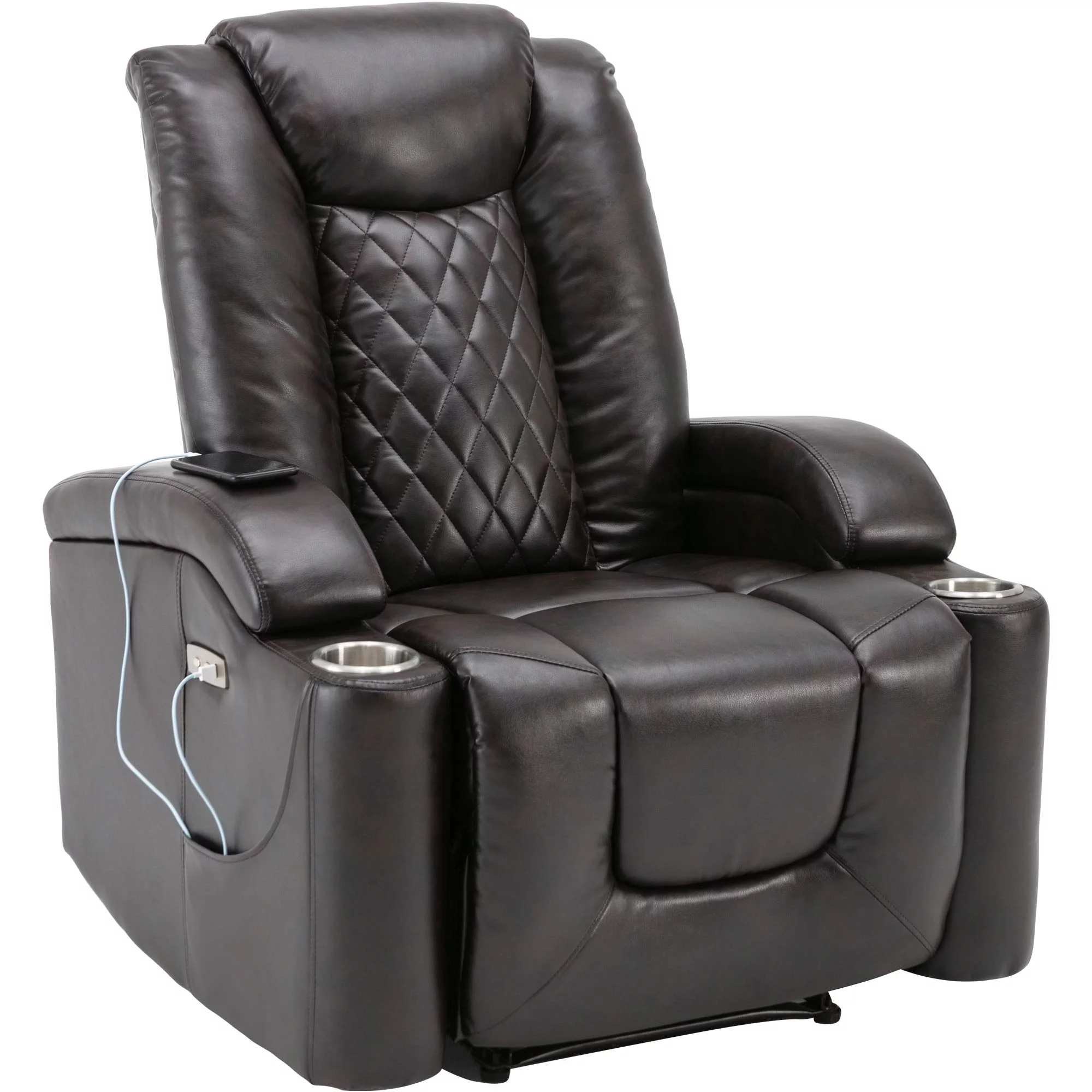 Power Motion Recliner with USB Charge Port and Cup Holder -PU Lounge chair for Living Room,Brown(Old Sku:PP194010DAA)