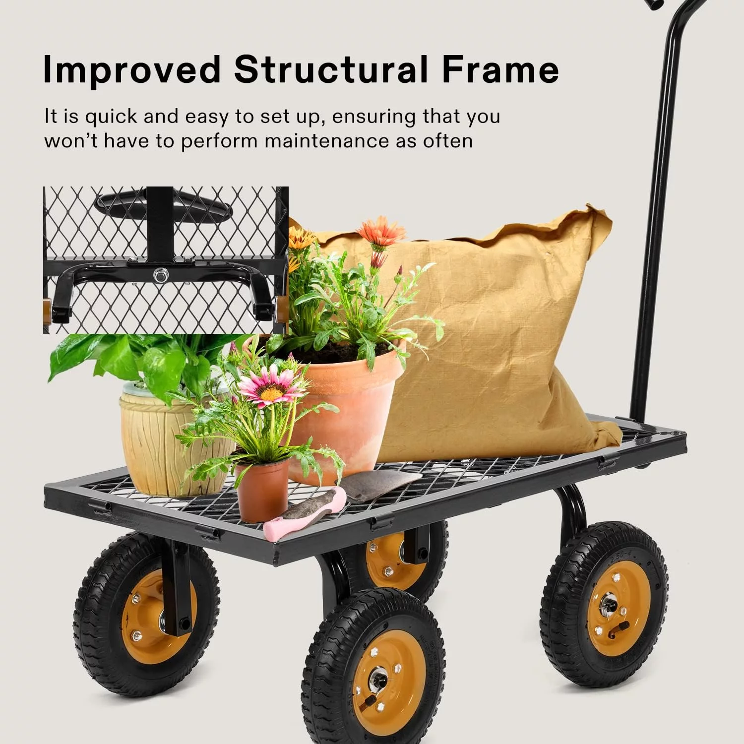 VIVOSUN Heavy-Duty Mesh Steel Garden Cart, 400 lbs Capacity, Steel Utility Garden Wagon with Removable Sides, 8