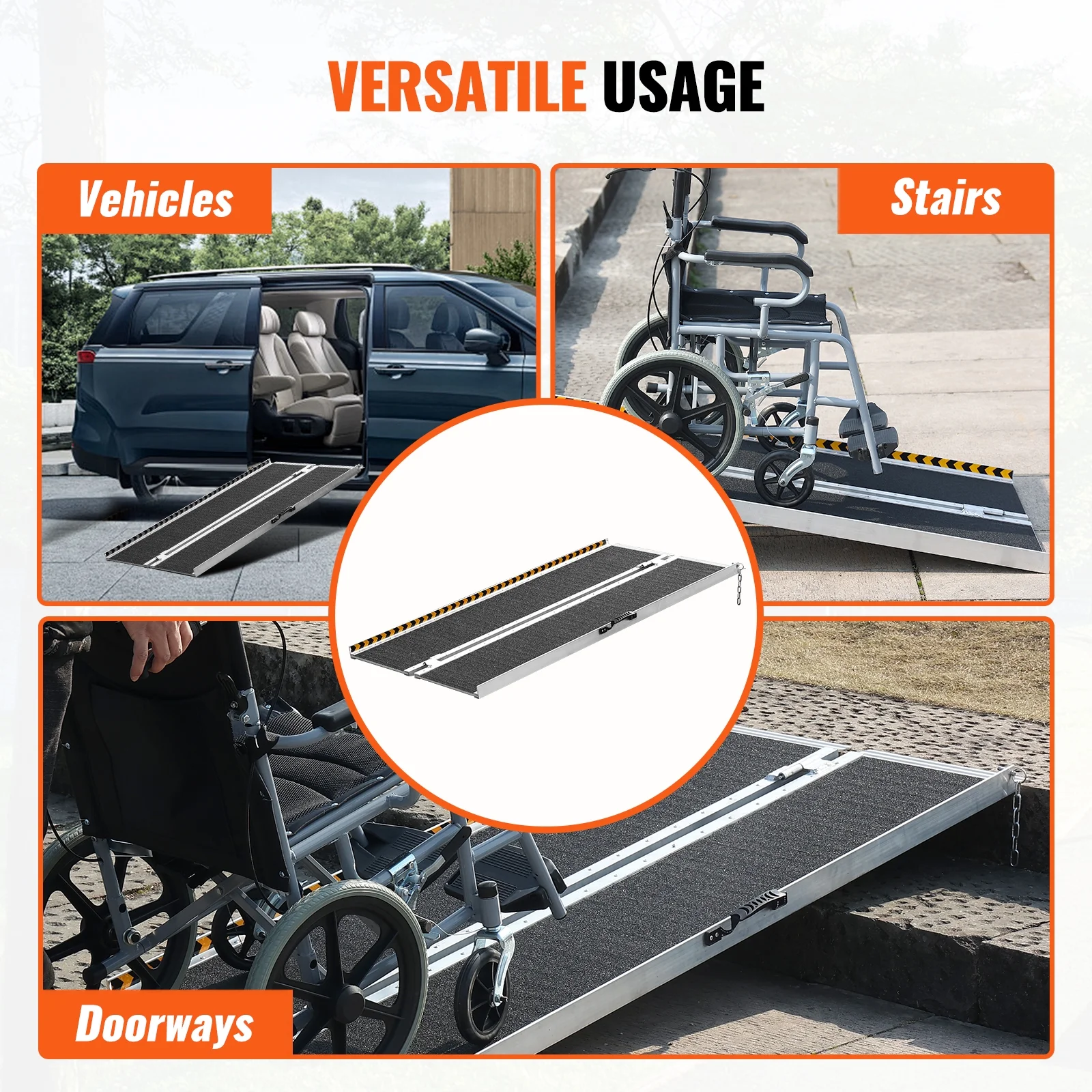 SKYSHALO Folding Wheelchair Ramp: A Portable Aluminum Threshold Ramp for Easy Access, 5 ft Long, Supports up to 800 lbs