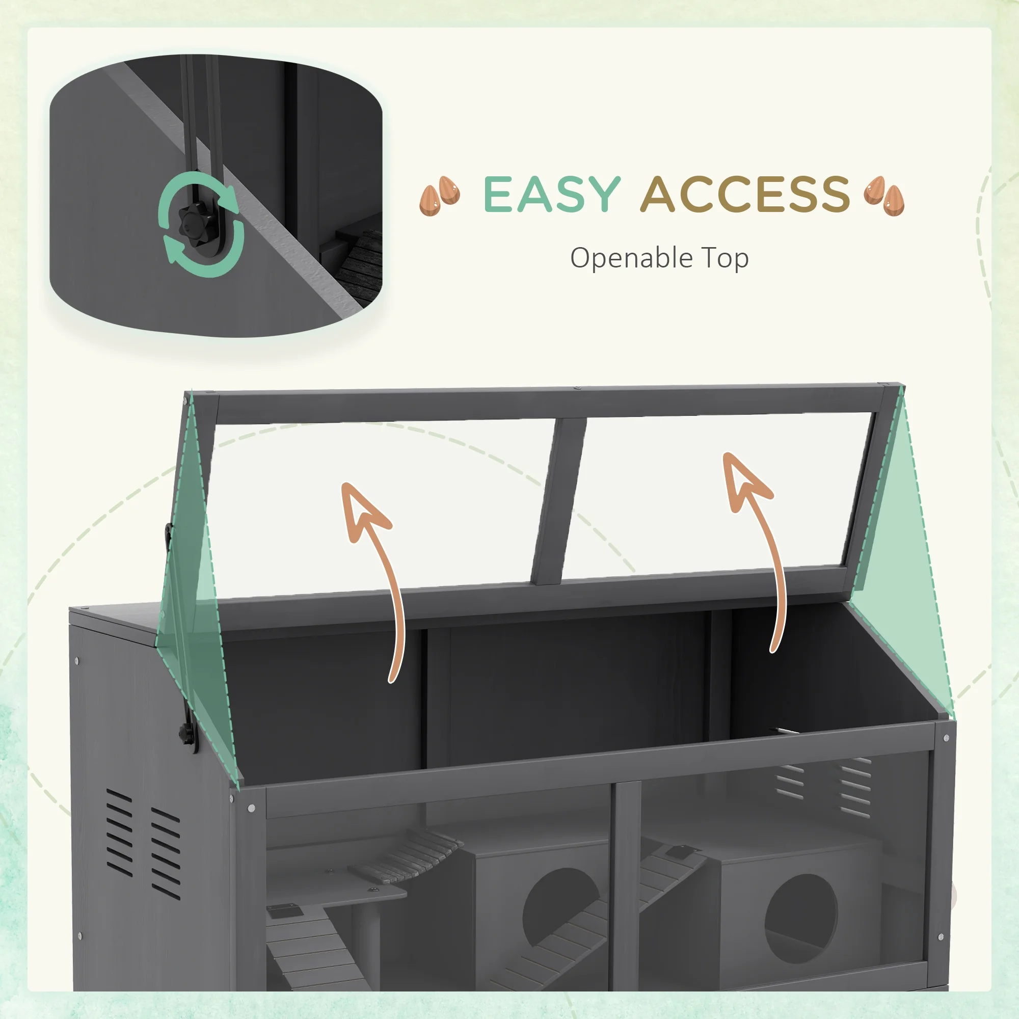PawHut Wooden Hamster Cage W/ Suspension Bridge, Openable Top