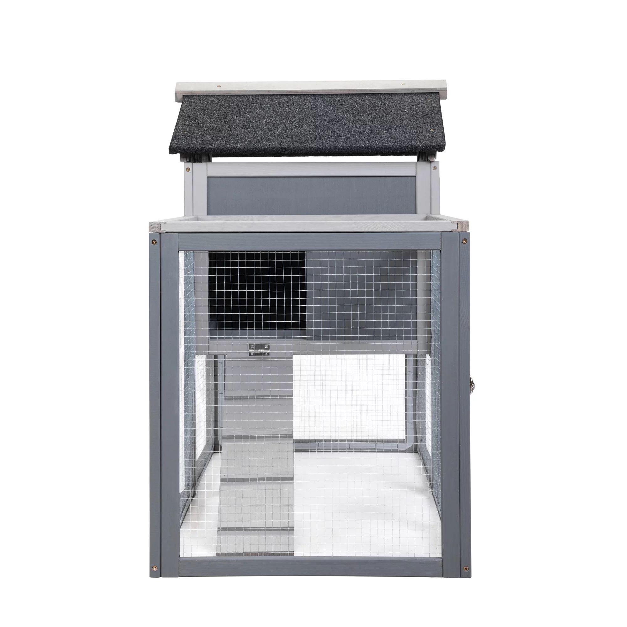 Coziwow Wooden Rabbit Hutch Small Animal Cage Guinea Pig Coop W/ Openable Roof, Gray
