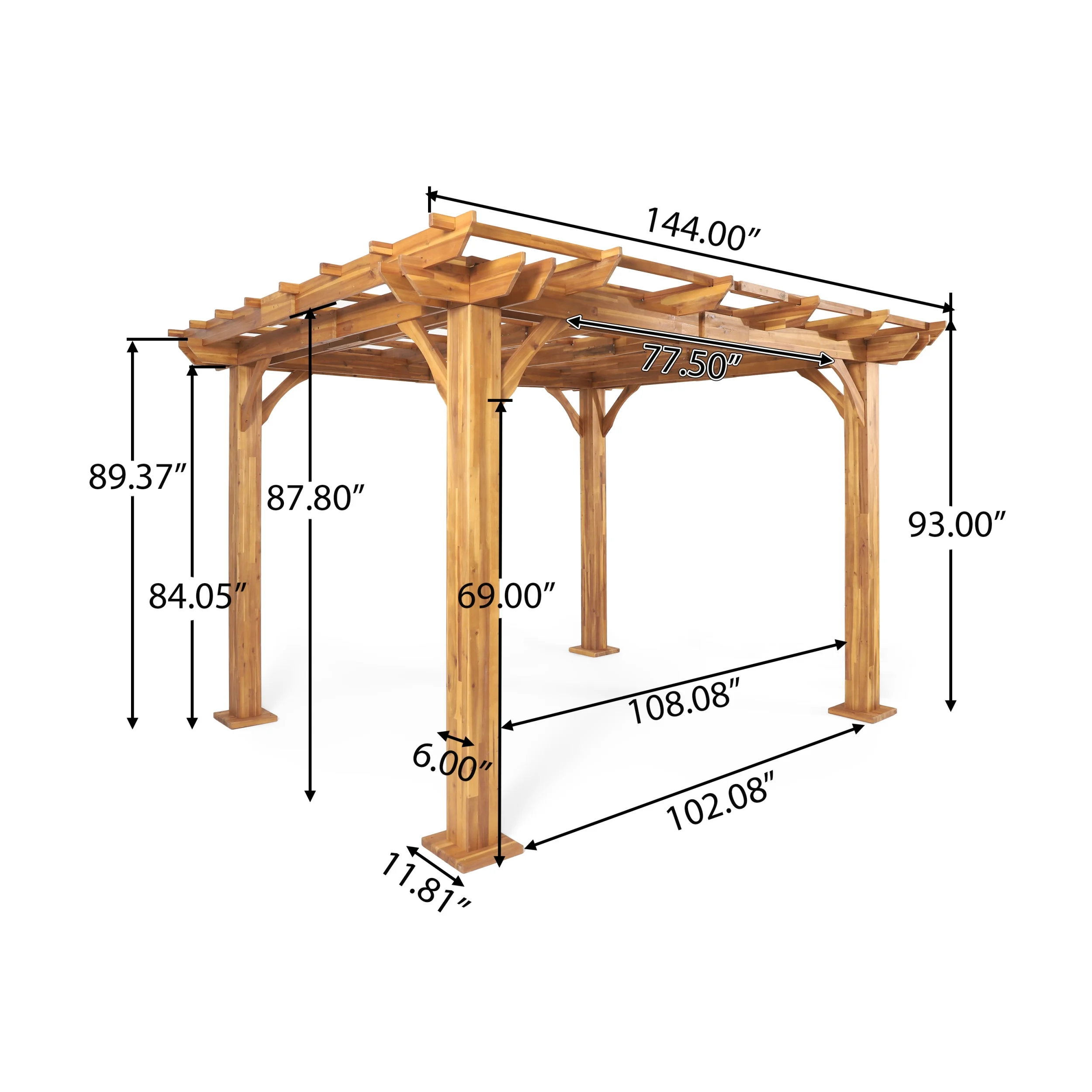 Holmwood Acacia Wood Outdoor 12' x 10' Pergola, Teak