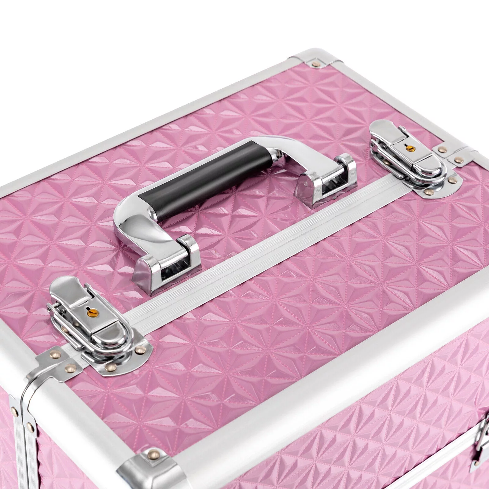 Miumaeov Professional Rolling Makeup Train Case Cosmetic Trolley with 4 Wheels Nail Polish Storage Organizer (Pink)