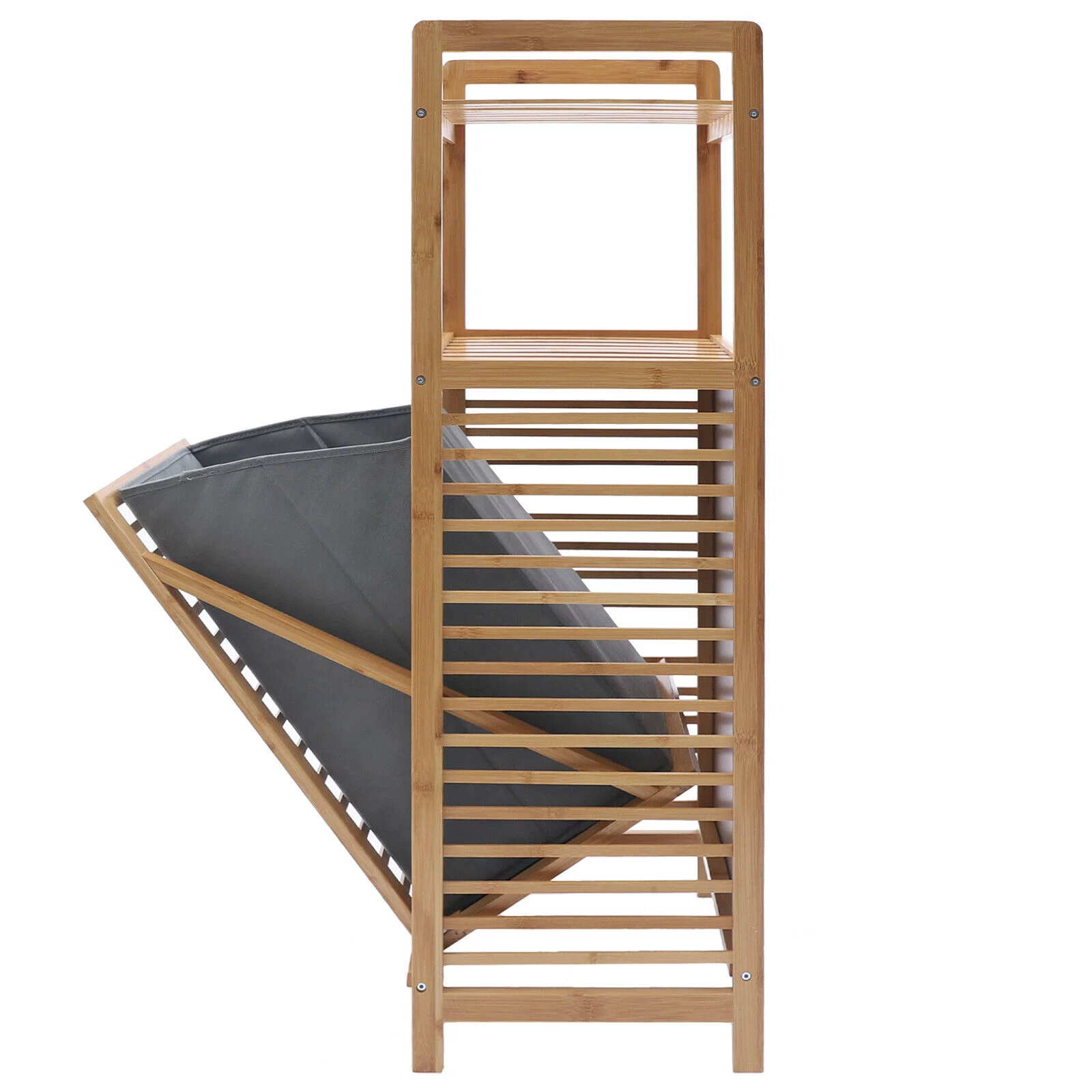 2-Layer Bamboo Laundry Hamper Basket Storage Dirty Clothes Tilt Out Baskets NEW