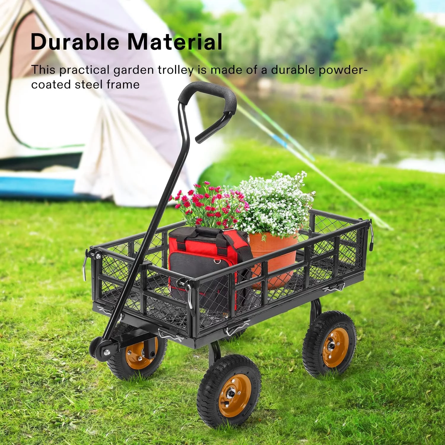 VIVOSUN Heavy-Duty Mesh Steel Garden Cart, 400 lbs Capacity, Steel Utility Garden Wagon with Removable Sides, 8