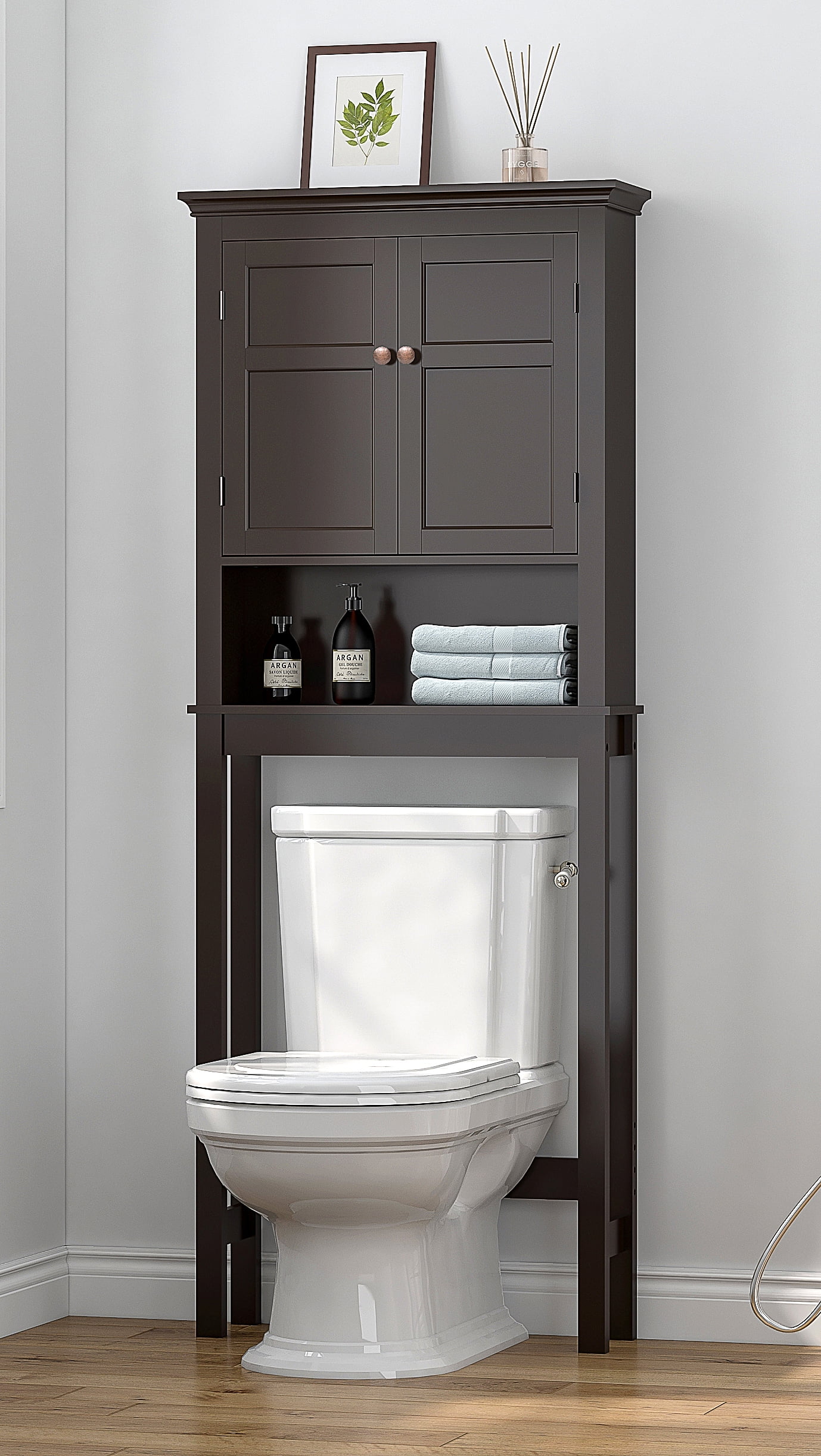 UTEX Bathroom Storage Over The Toilet, Bathroom Cabinet Organizer with Adjustable Shelves, Bathroom Space Saver for Bathroom, Espresso