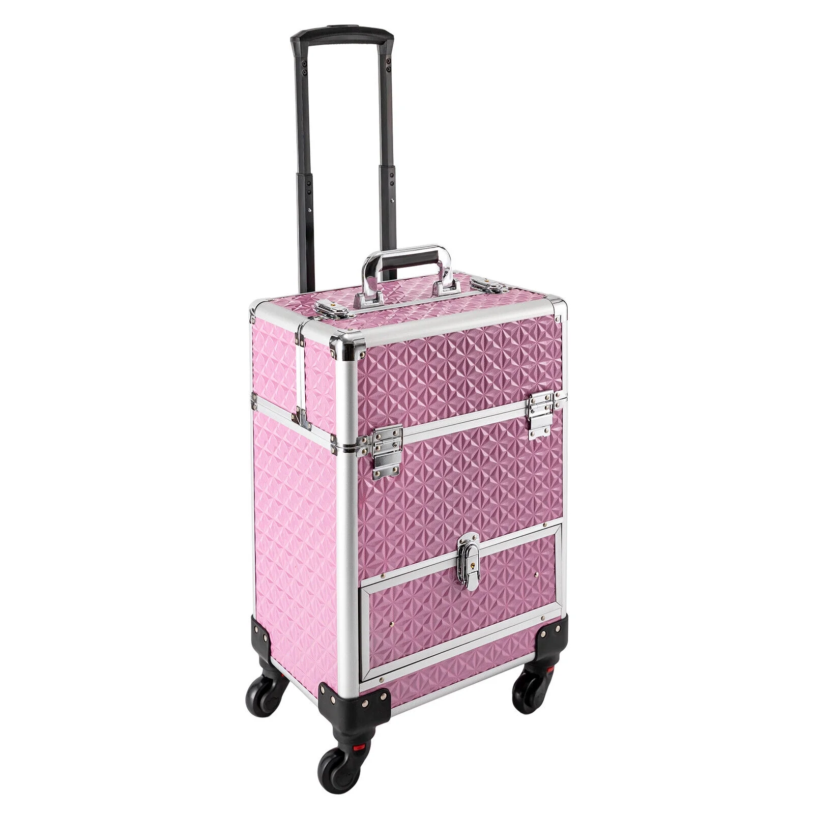 Miumaeov Professional Rolling Makeup Train Case Cosmetic Trolley with 4 Wheels Nail Polish Storage Organizer (Pink)