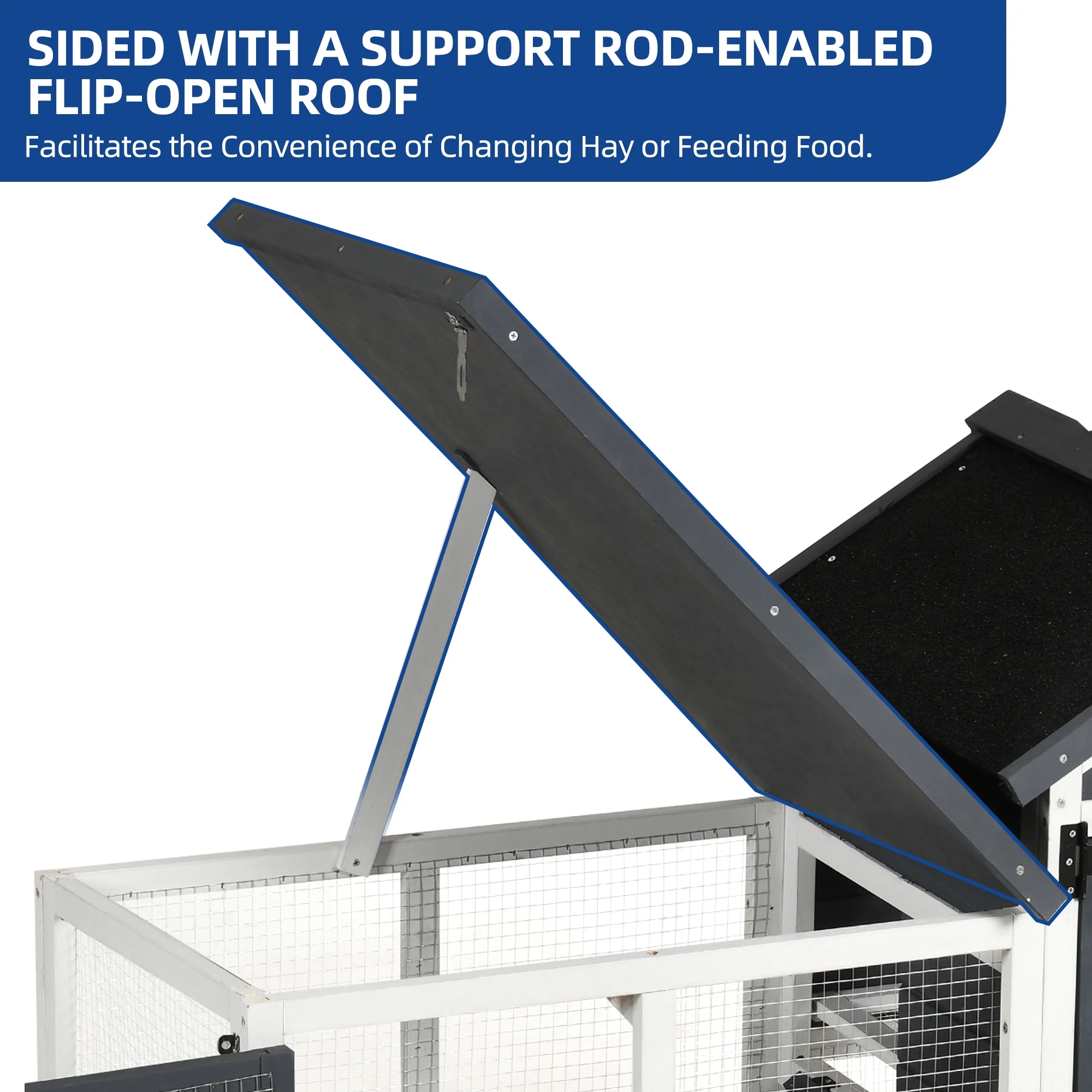 Dextrus Wooden Rabbit Hutch Bunny Cage Guinea Pig House with Waterproof Roof, PVC Mat, Pull-Out Tray - Black