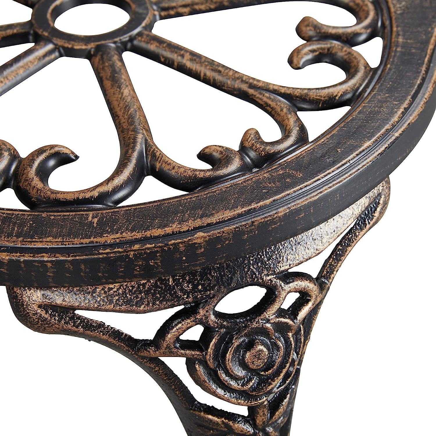 Outdoor Garden Bench Patio Park Bench, Aluminum Floral Rose Accented Antique Metal Bench Loveseat, Outdoor Yard Furniture