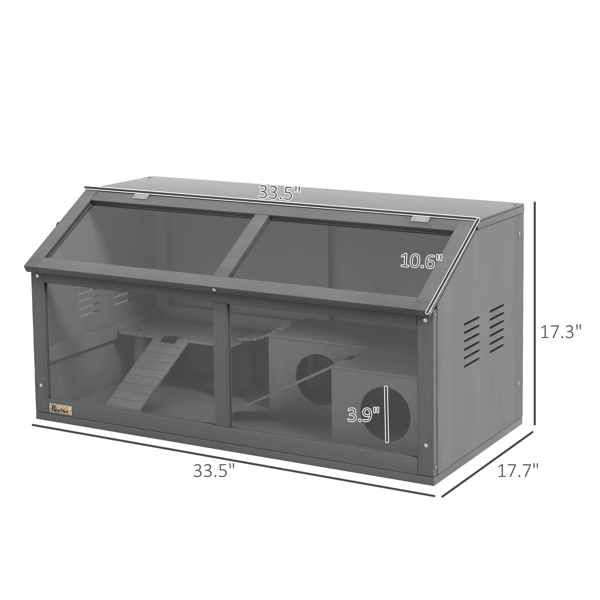 PawHut Wooden Hamster Cage W/ Suspension Bridge, Openable Top