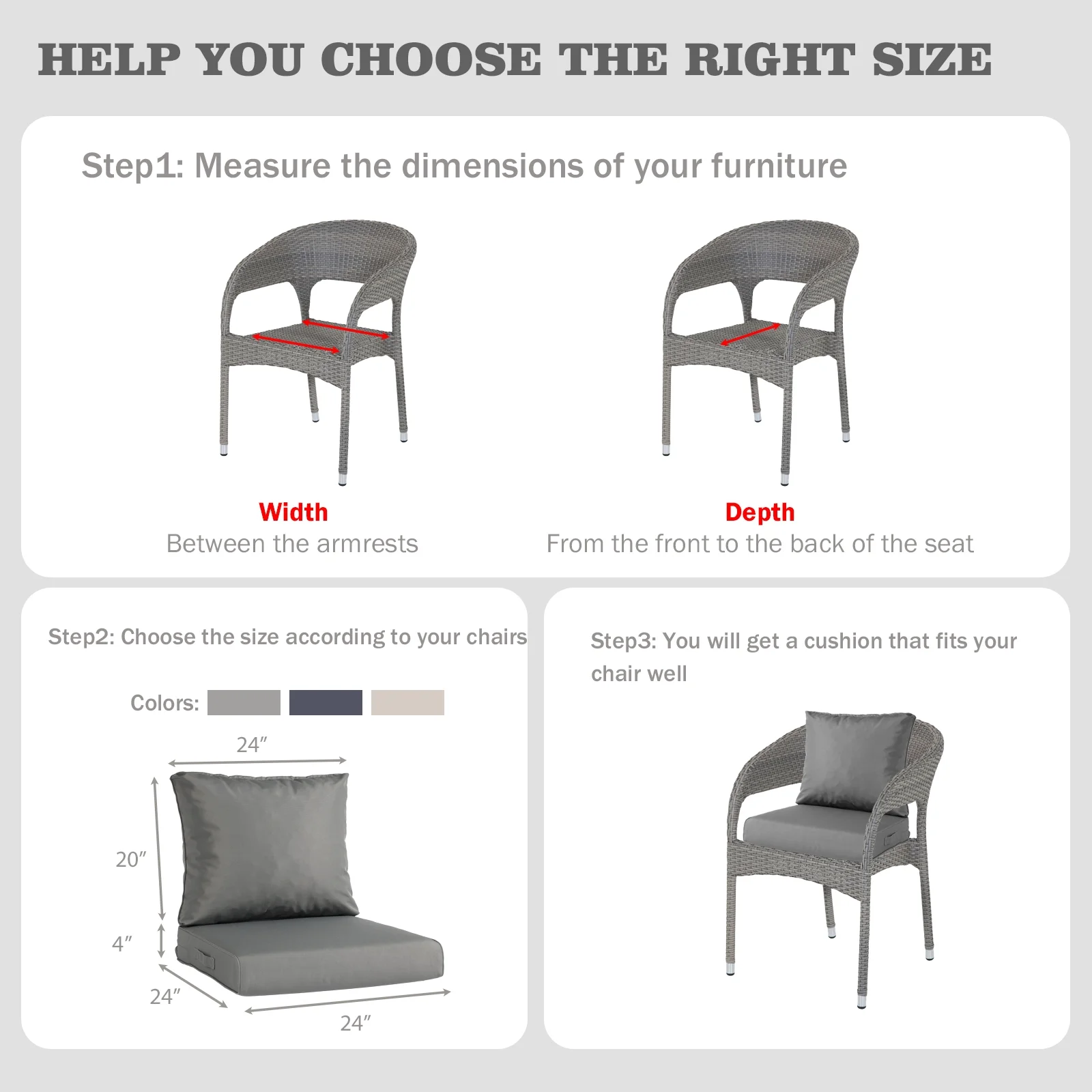 AOODOR Outdoor Chair Cushions Set of 2, 24