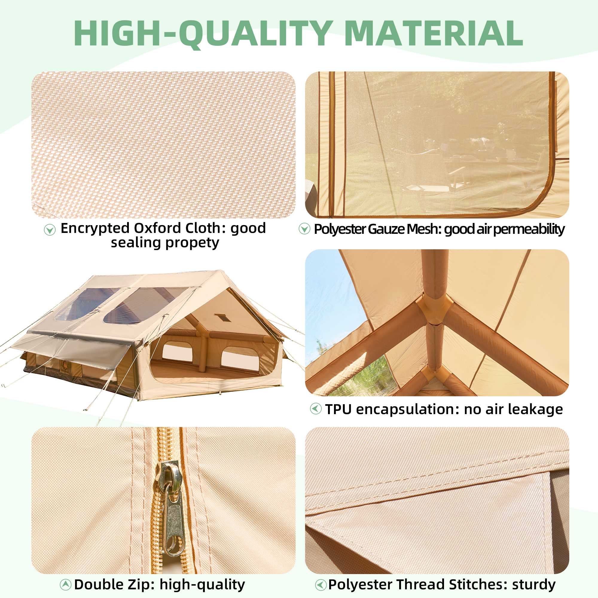 Richryce 13'x10' Inflatable Camping Tent, 130 SFT Air Tent, Glamping Tents, Outdoor Cabin Tent with Pump, Carrying Bag