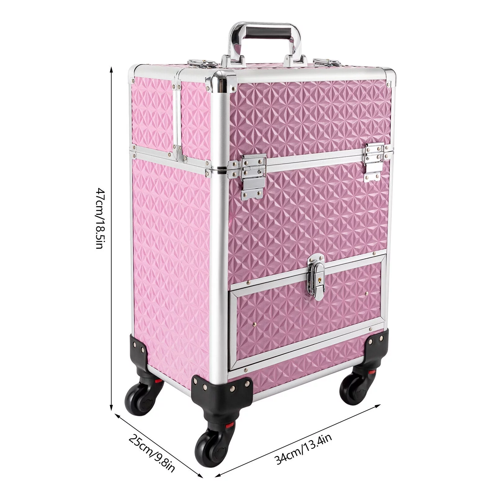 Miumaeov Professional Rolling Makeup Train Case Cosmetic Trolley with 4 Wheels Nail Polish Storage Organizer (Pink)
