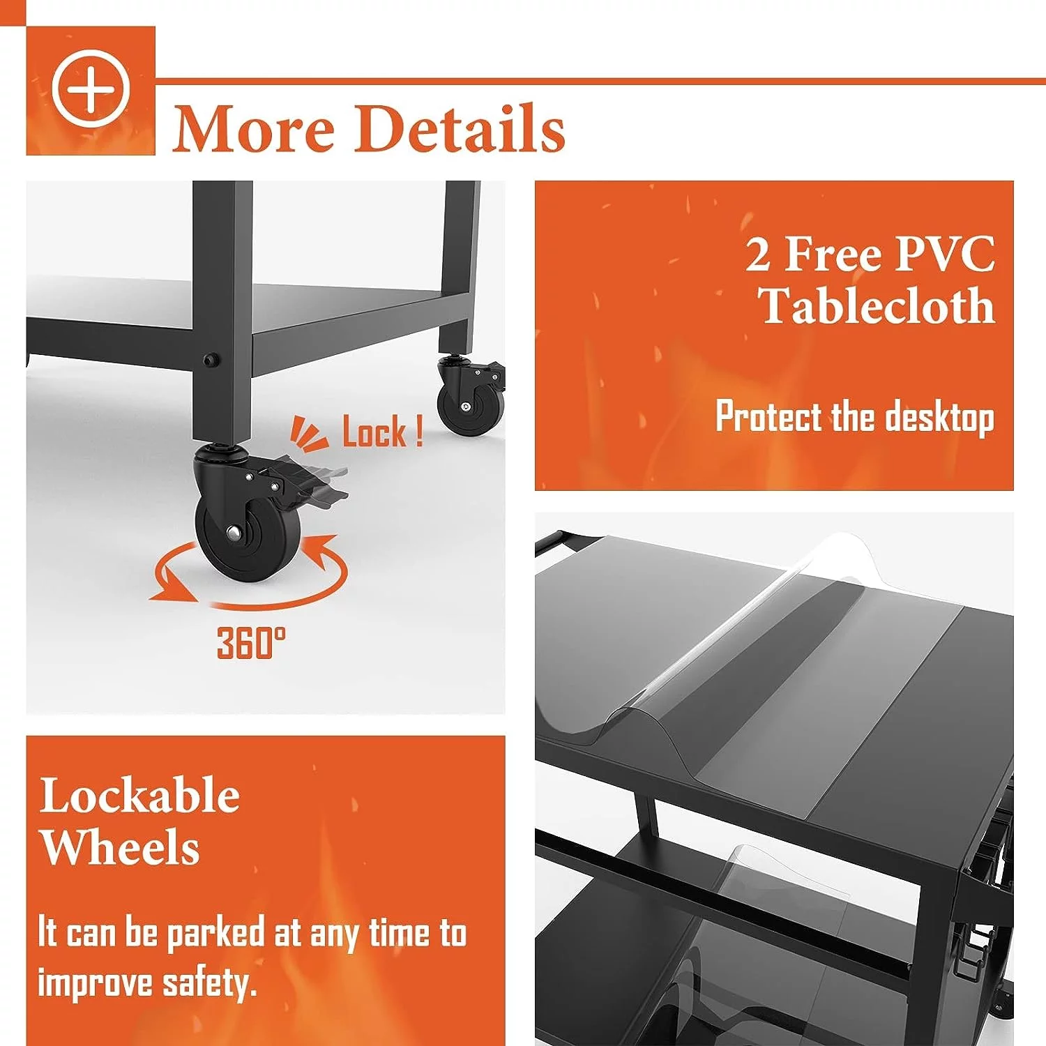 RAXSINYER Movable Grill Table, Double-Shelf Outdoor BBQ Grill Cart, Rolling Kitchen Dining Cart, Black