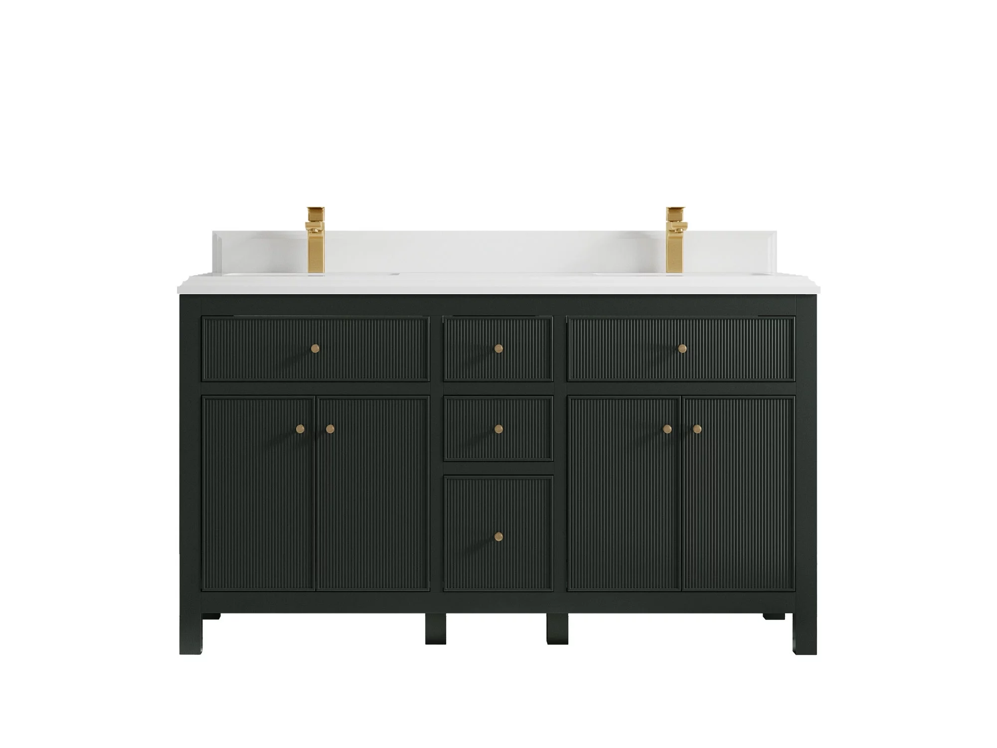 Sonoma 60 in W x 22 in D Free Standing Reeded Double Sink Bathroom Vanity in Dark Forest Green with Quartz or Marble Countertop | MODERN VANITY
