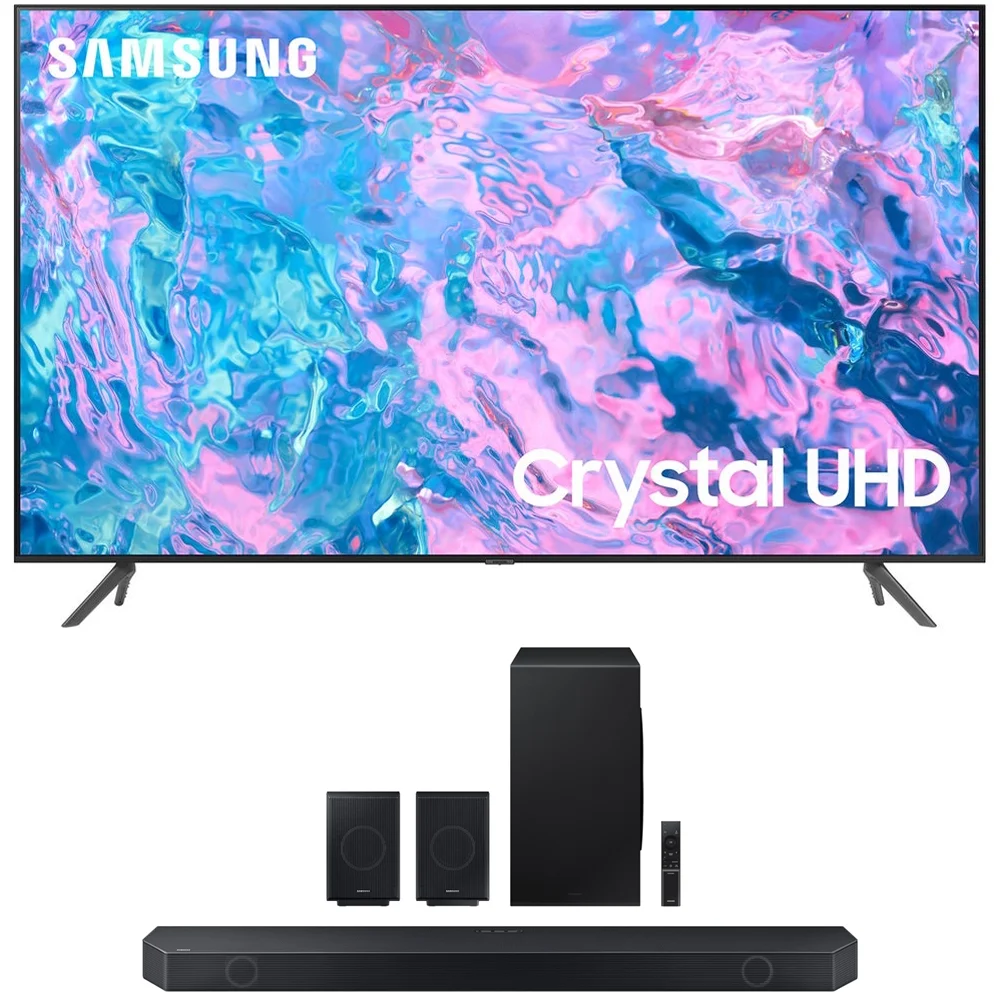 Samsung UN85CU7000FXZA 85 inch Crystal UHD 4K Smart TV 2023 Bundle with Samsung 11.1.4 ch. Wireless Dolby ATMOS Soundbar and Rear Speakers