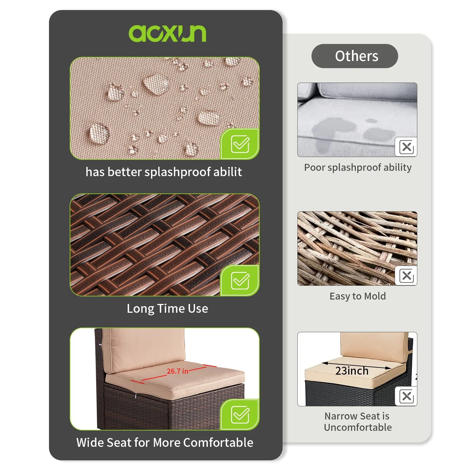 Aoxun 5 Piece Outdoor Patio Conversation Set with 44-inch Fire Pit Table,Outdoor Furniture Sectional Wicker Sofa Set with Beige Cushions