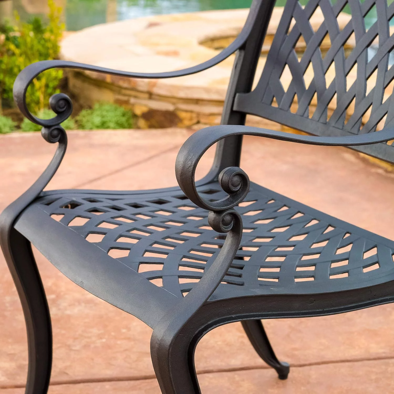 Hallandale Outdoor Cast Aluminum Chairs, 2-Pcs Set, Antique Matte Black