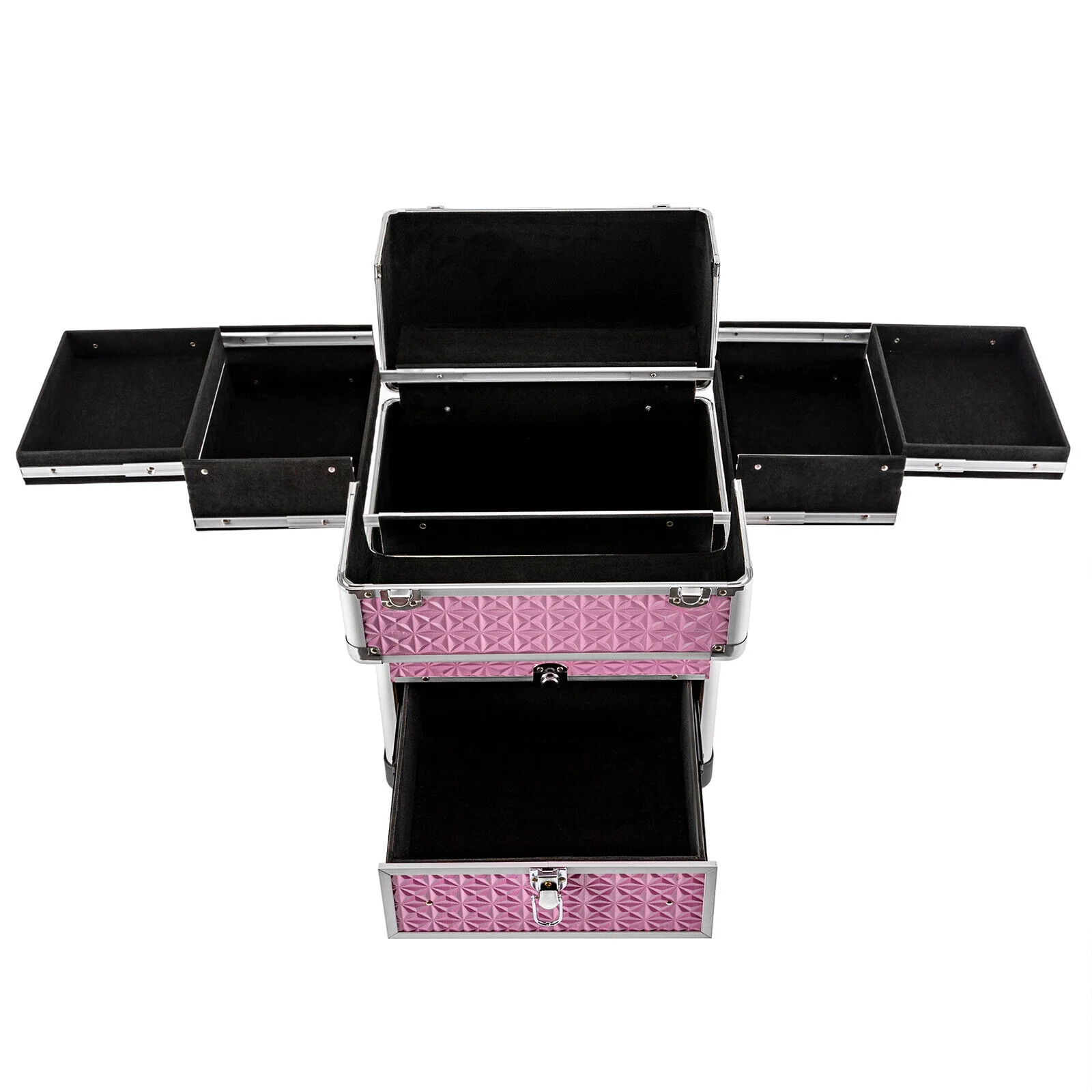 Miumaeov Professional Rolling Makeup Train Case Cosmetic Trolley with 4 Wheels Nail Polish Storage Organizer (Pink)