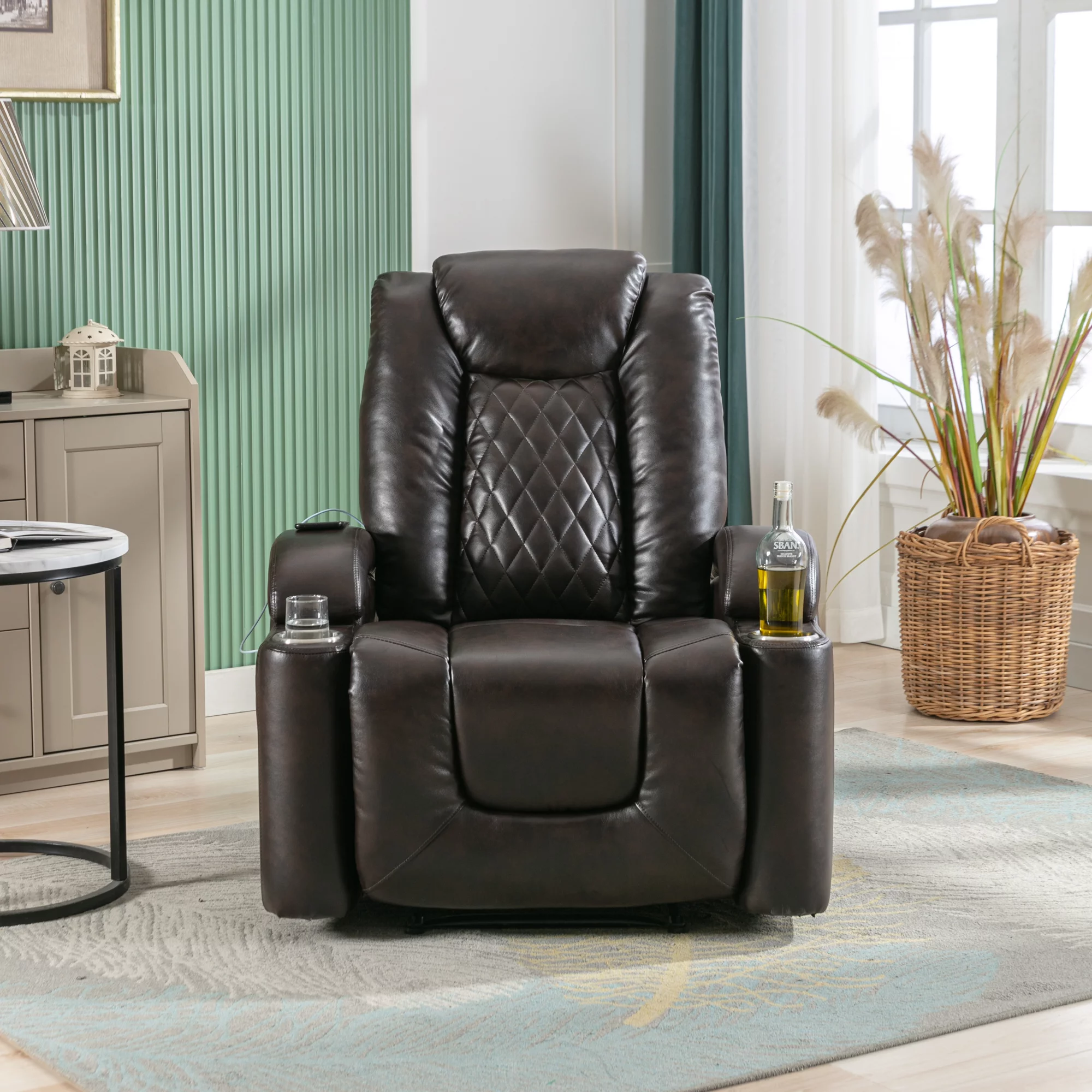 Power Motion Recliner with USB Charge Port and Cup Holder -PU Lounge chair for Living Room,Brown(Old Sku:PP194010DAA)