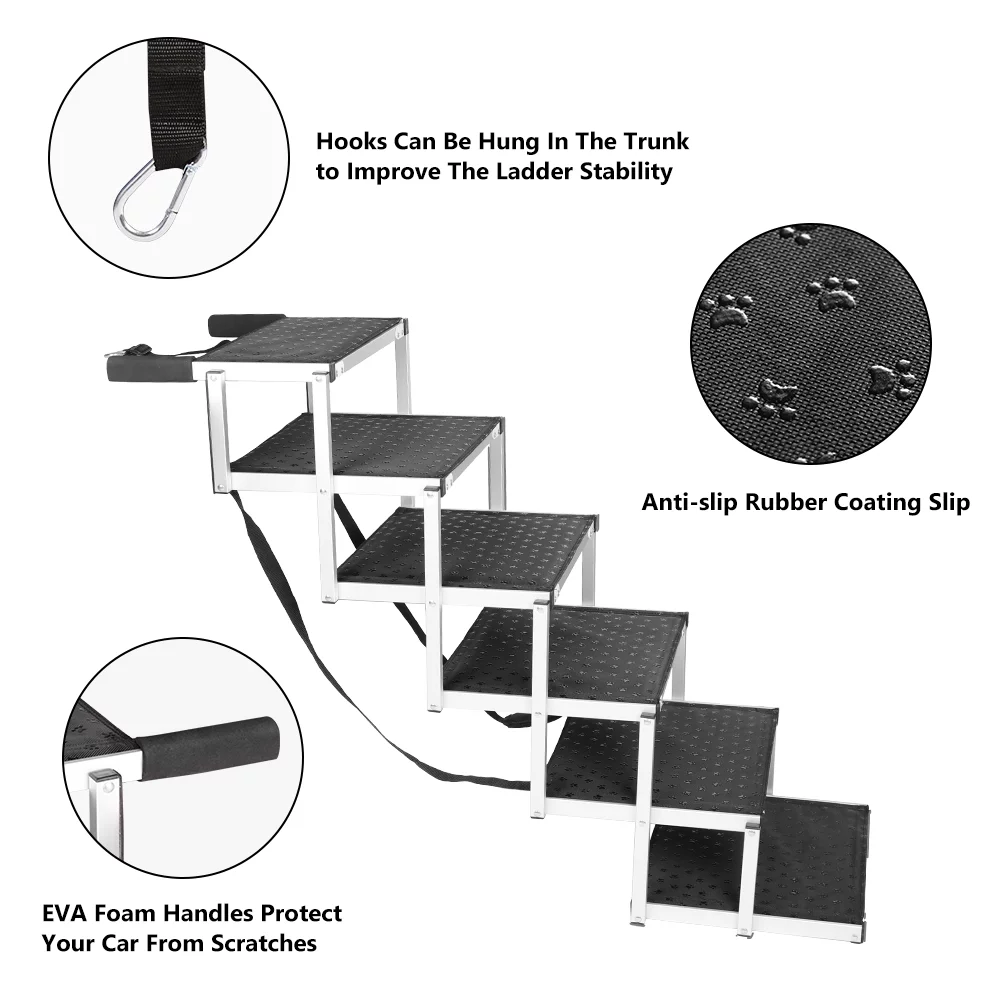 SMONTER Portable Dog Stairs for Large Dogs, Lightweight Aluminum Pet Ladder Ramp, Widen 6 Steps Dog Steps with Non-Slip Surface for High Beds, Trucks, Car and SUV, Support 180 LBS