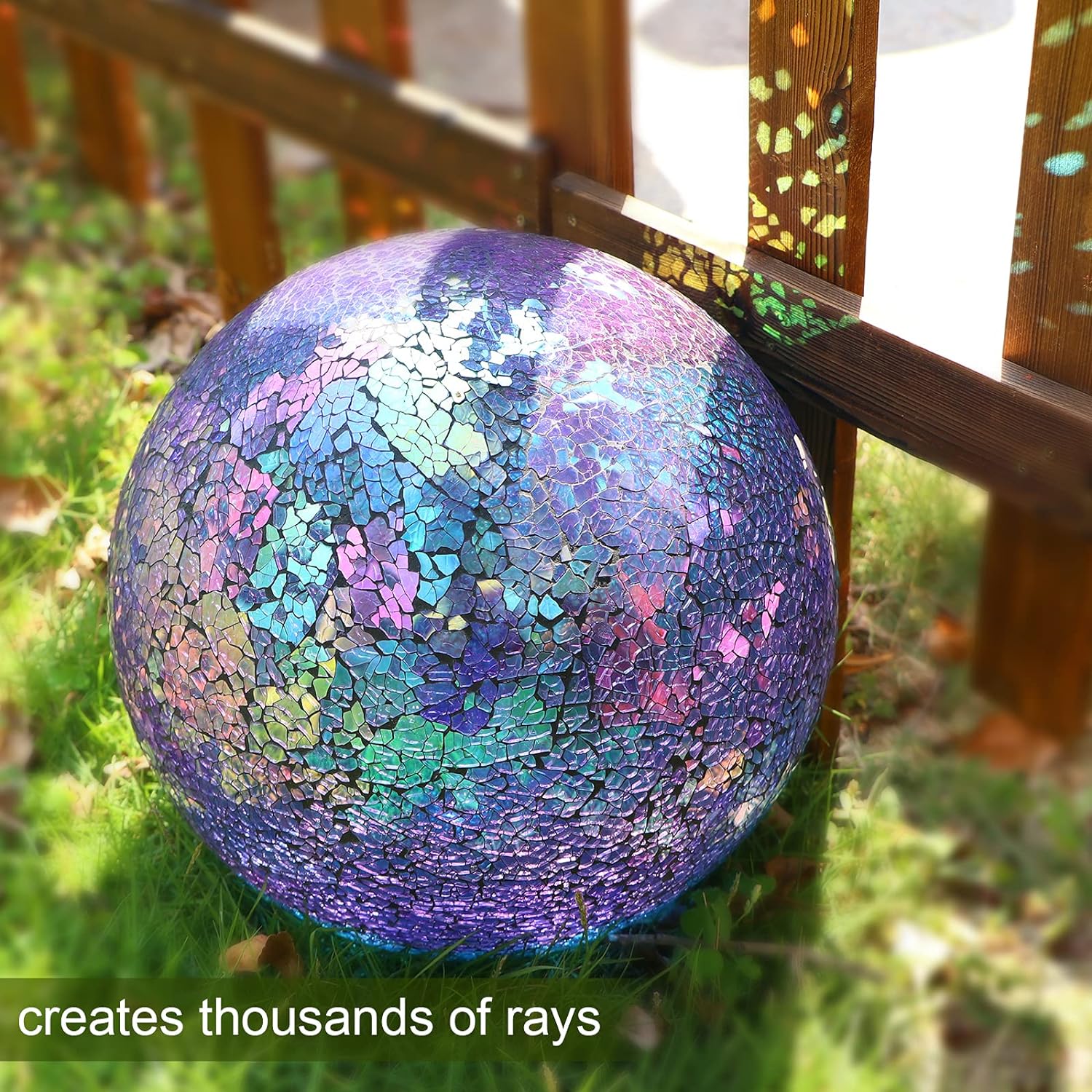 Gazing Ball 10 Inch Mosaic Colorful Globe Iridescent,Glass Mosaic Gazing Balls Sphere for Garden Lawn Outdoor Ornament Yard Decorative, 10-Inch, Purple