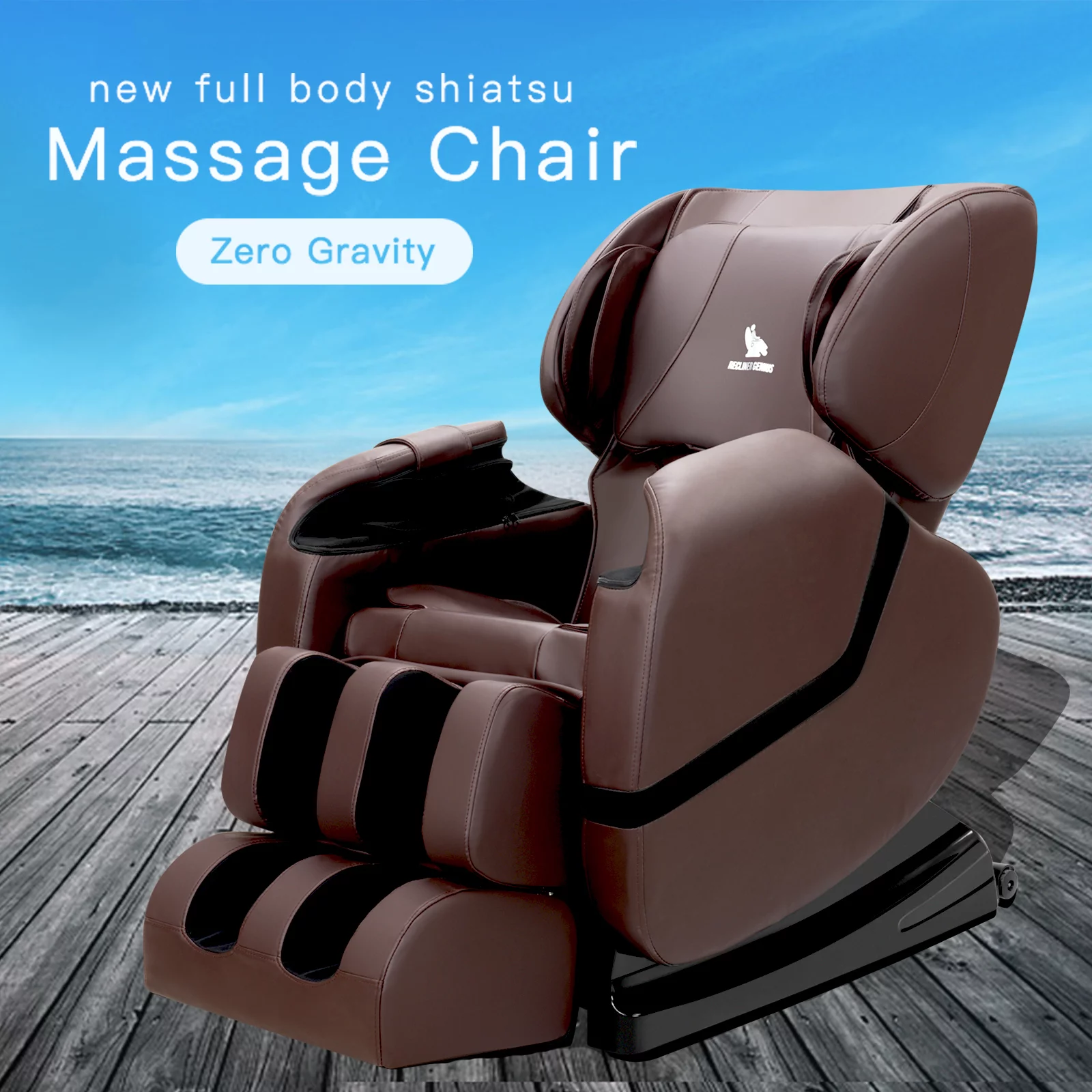 Uenjoy Full Body Zero Gravity Massage Chair Shiatsu Recliner Built-In Heat and Air Massage System Foot Rest - Brown