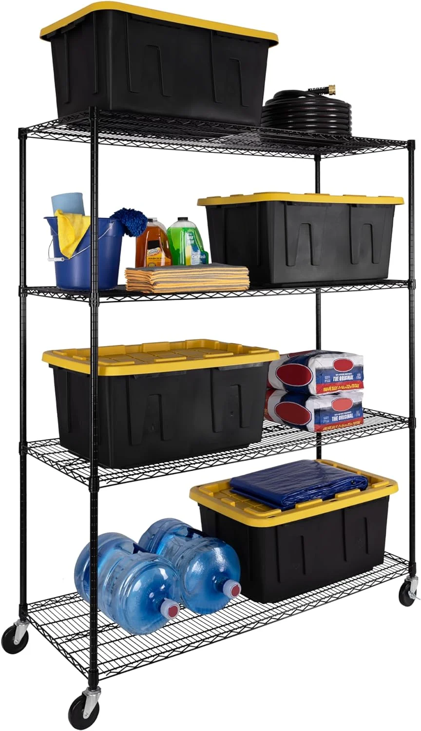 U-SHARE UltraDurable Heavy Duty NSF Solid Steel Wire Rack Storage Unit, Organizer for Garage, Warehouse, Office, Restaurant, Classroom, Kitchen, Black, 5-Tier Shelving, 48