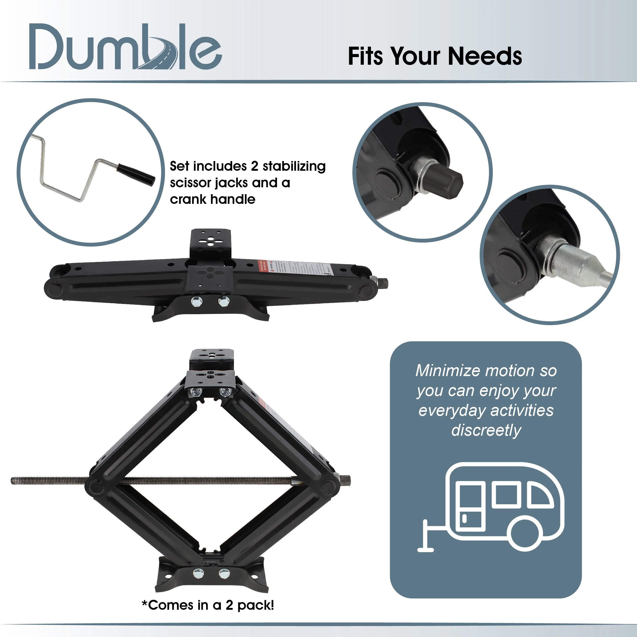 Dumble 2pk Stabilizing Trailer Jack - 7500lb Adjustable Scissor Jack Stabilizers