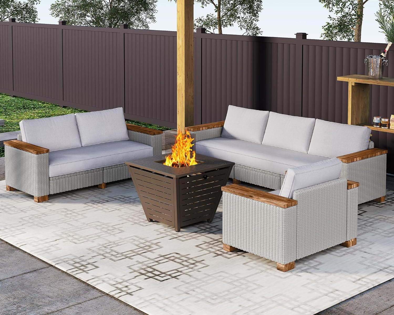 LUXOAK Patio Furniture Sets, 6-Piece Wicker Sofa Set, with Outdoor Patio Cushions & 5.9