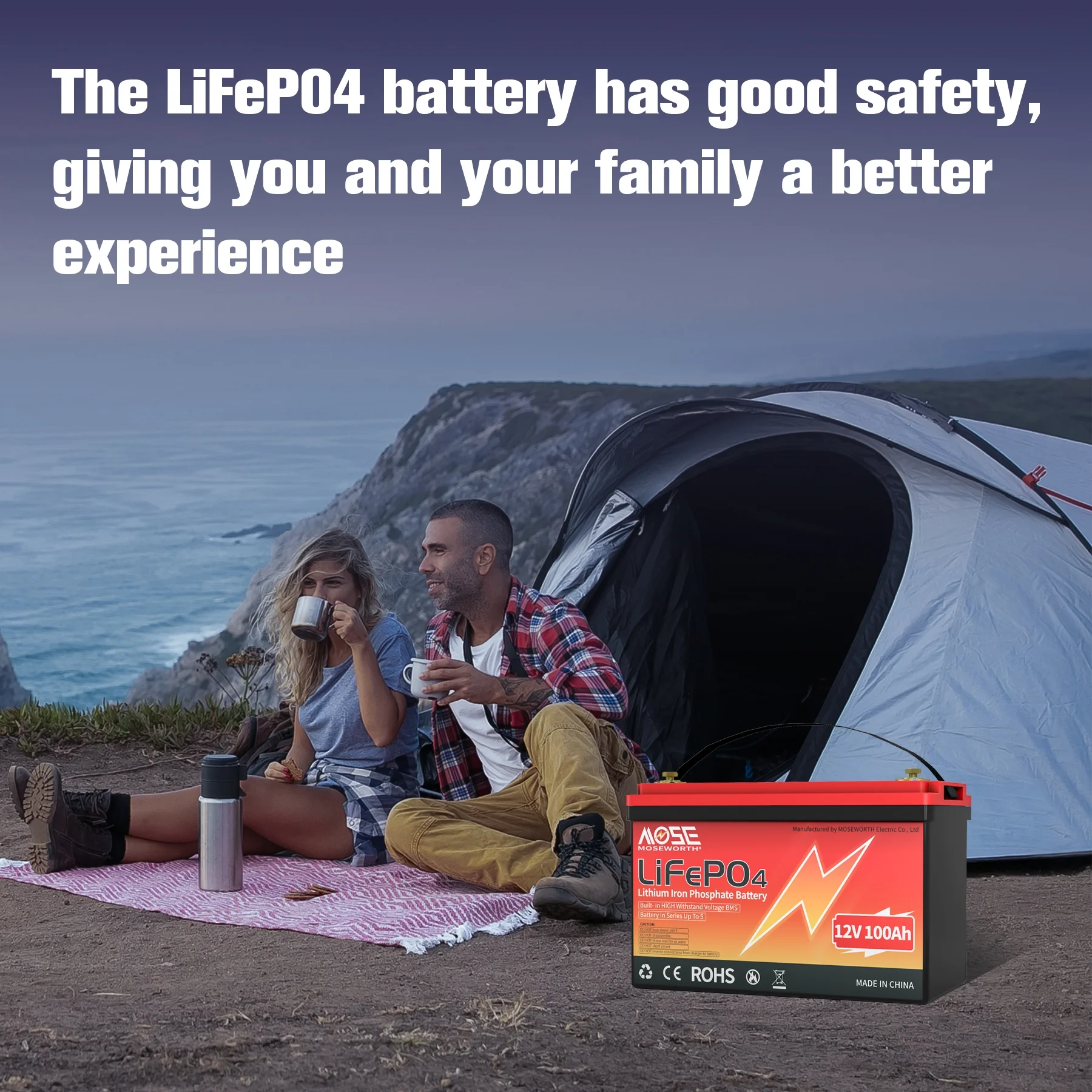 3PACK MOSEWORTH 12V 100Ah Lithium LiFePO4 Battery,15000 Deep Cycles for RV, Marine, Backup Power, Solar