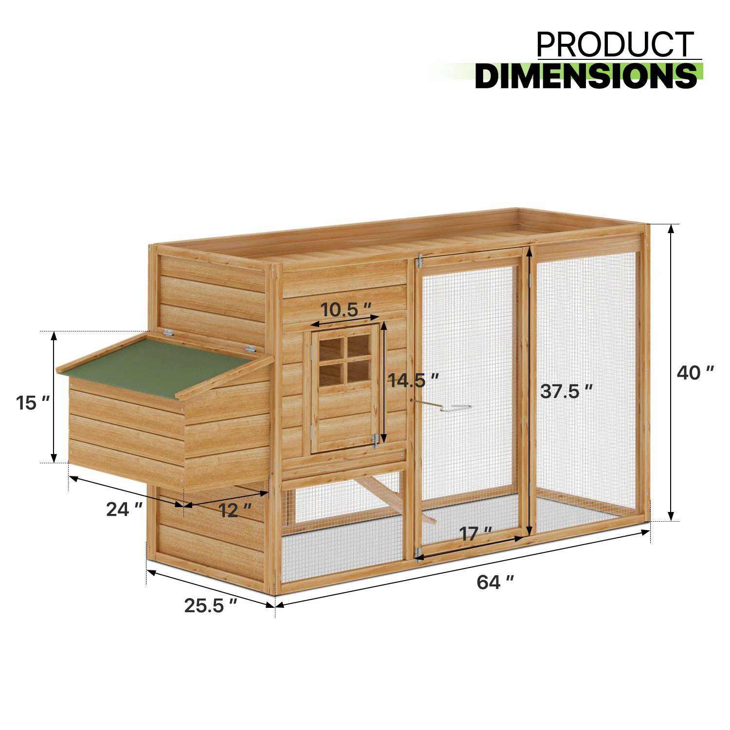 Magshion Outdoor Chicken Coop with Nesting Box, Outdoor Hen Run House with Slide-Out Tray and Sliding Door, Weatherproof Poultry Cage, Rabbit Hutch, Wood Duck House (Natural)