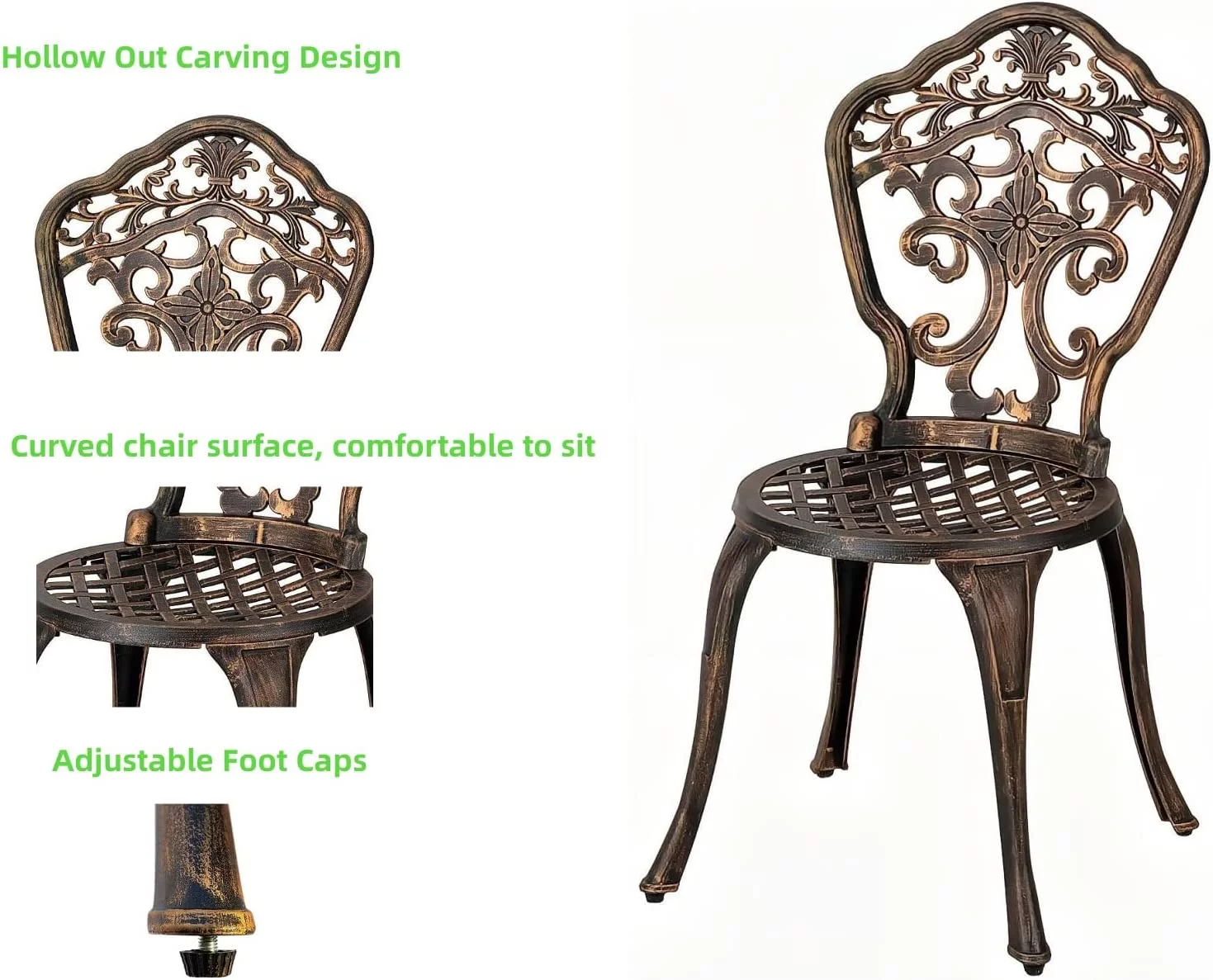 Bistro Set 3 Piece Rustproof Cast Aluminum Patio Furniture Sets 2 Chairs and 1 Round Table Outdoor, Garden, Patio, Balcony, Bronze