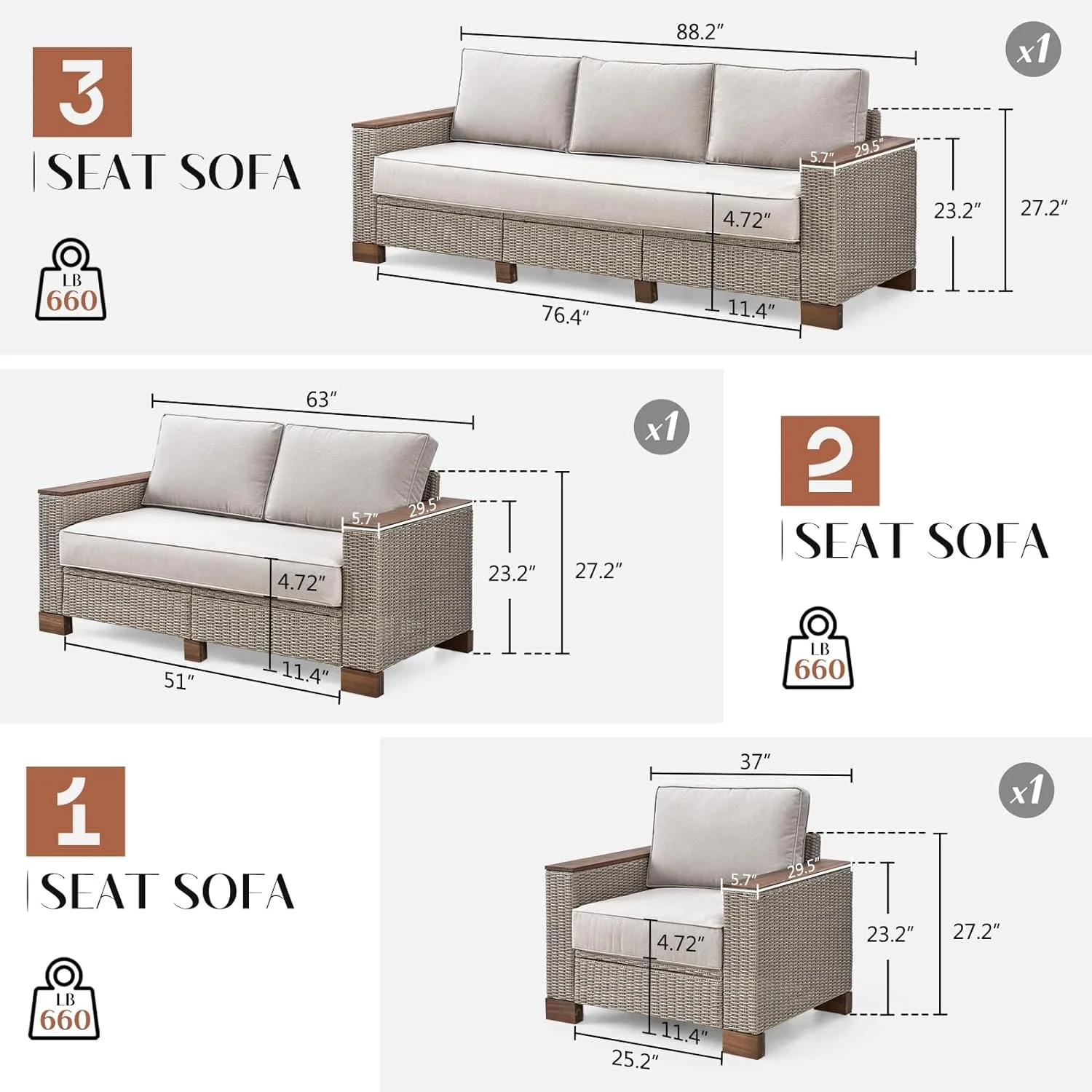 LUXOAK Patio Furniture Sets, 6-Piece Wicker Sofa Set, with Outdoor Patio Cushions & 5.9