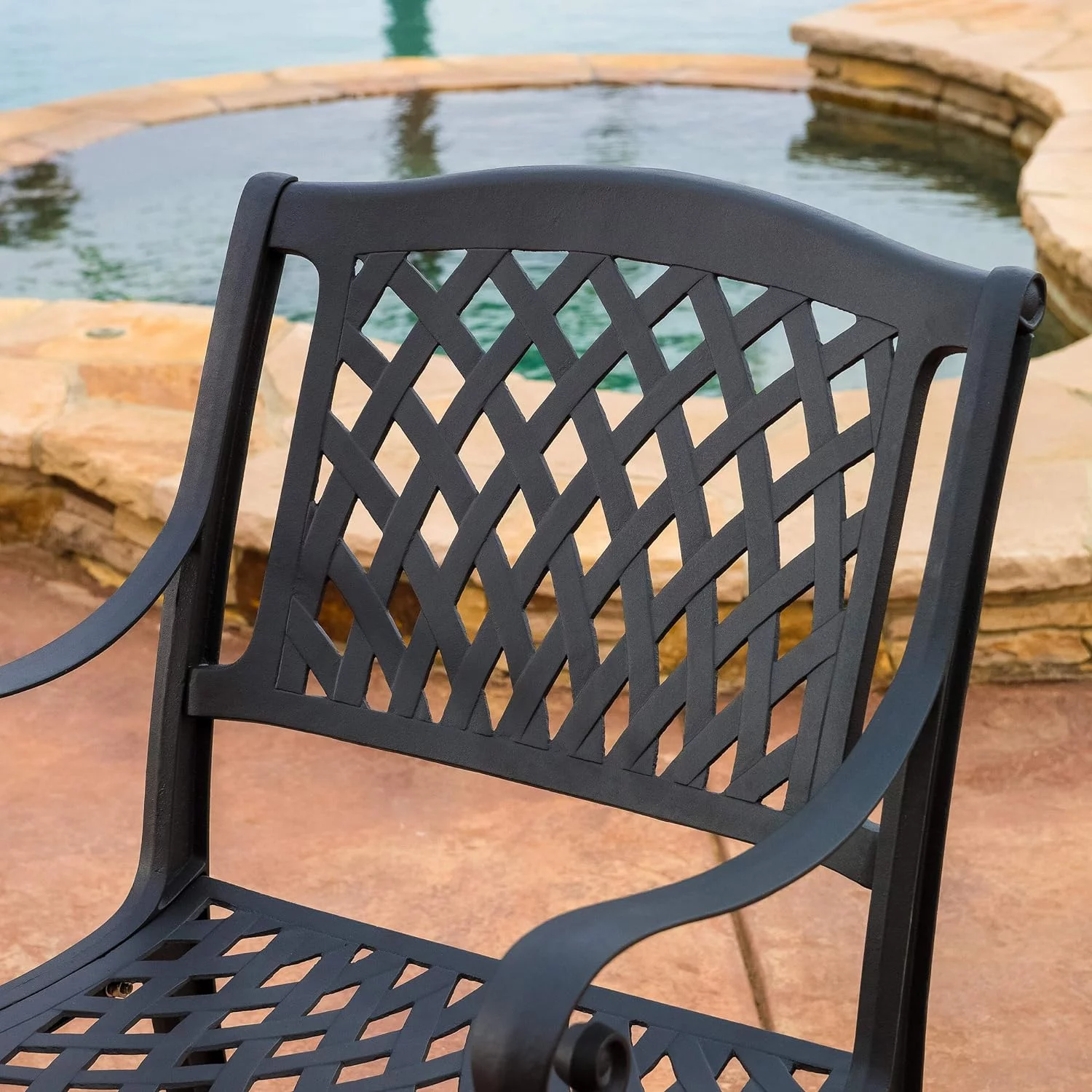 Hallandale Outdoor Cast Aluminum Chairs, 2-Pcs Set, Antique Matte Black