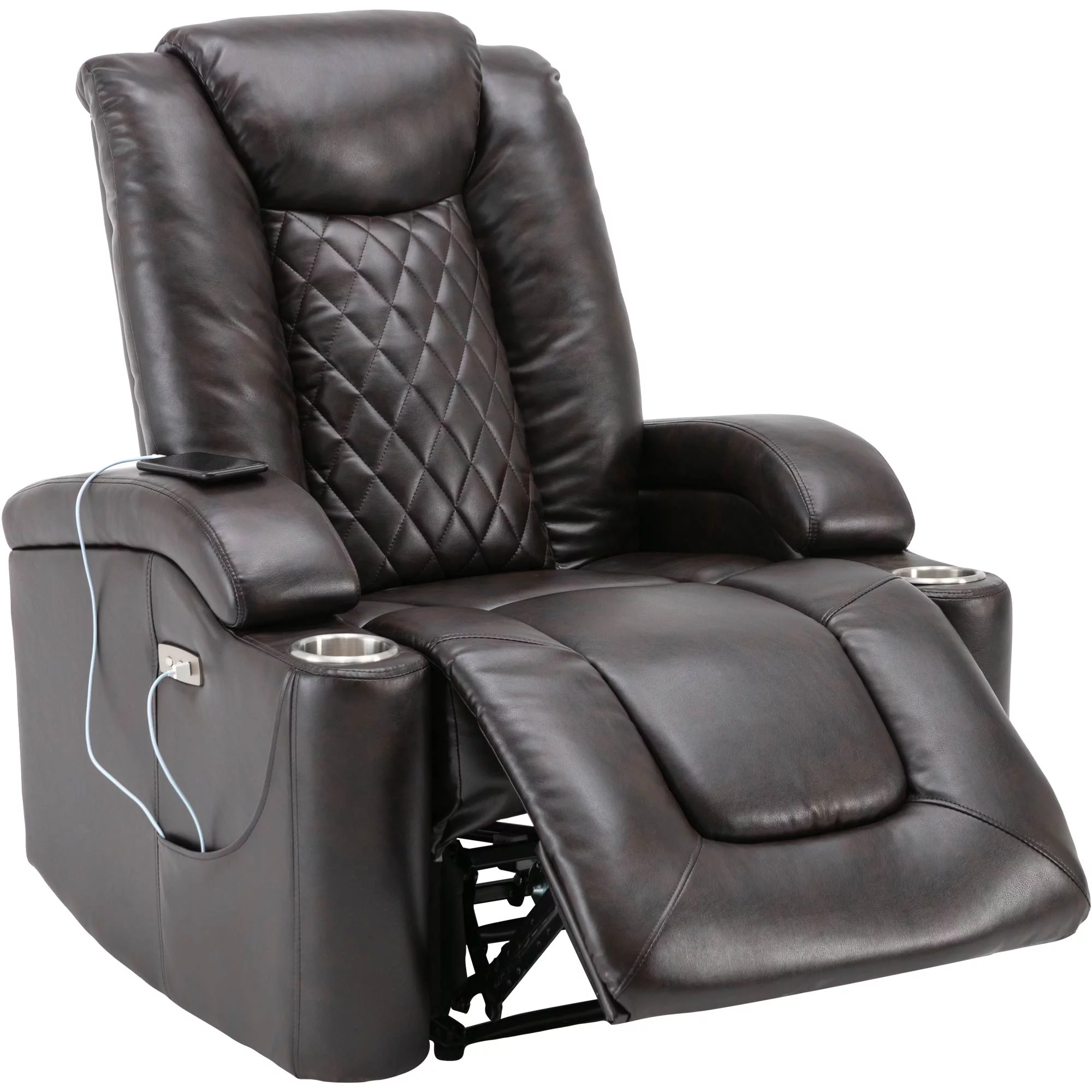 Power Motion Recliner with USB Charge Port and Cup Holder -PU Lounge chair for Living Room,Brown(Old Sku:PP194010DAA)