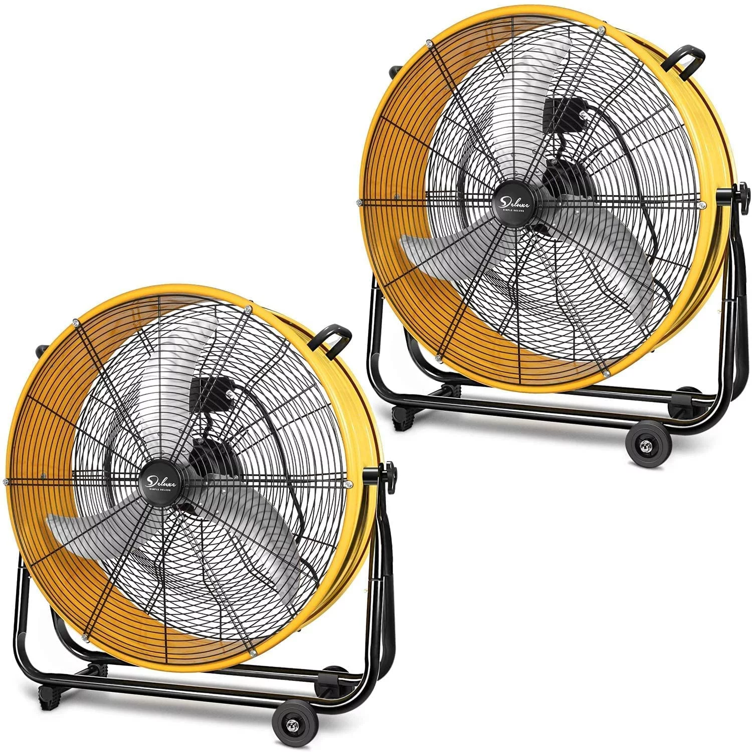 Simple Deluxe 30 inch Heavy Duty Metal Industrial Drum Fan, 3 Speed Air Circulation for Warehouse and Basement , Yellow,2-Pack