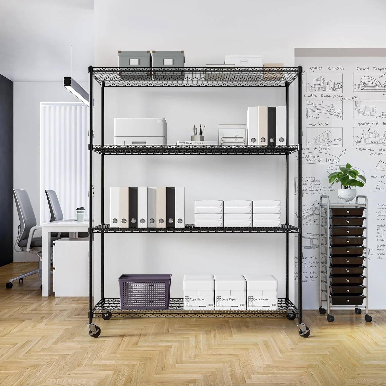 U-SHARE UltraDurable Heavy Duty NSF Solid Steel Wire Rack Storage Unit, Organizer for Garage, Warehouse, Office, Restaurant, Classroom, Kitchen, Black, 5-Tier Shelving, 48