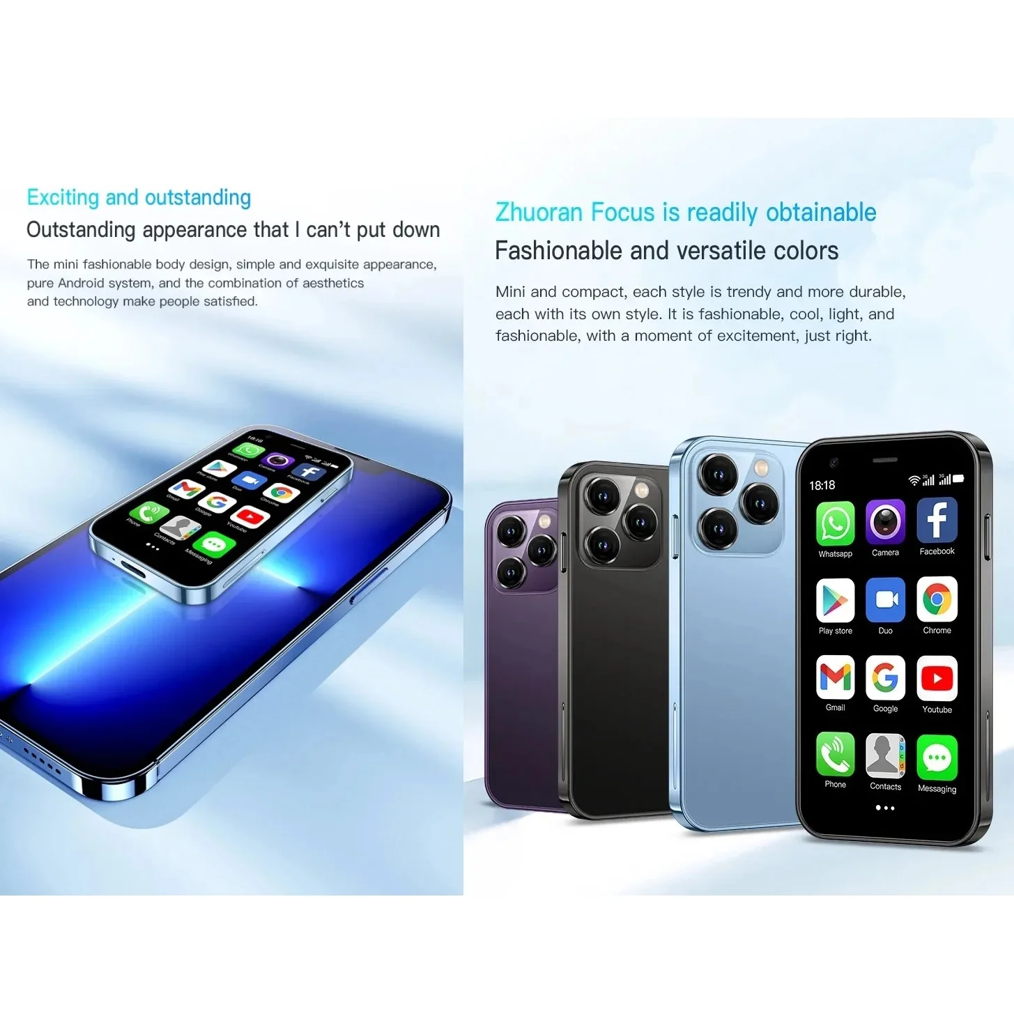 SOYES XS15 Ultra-thin 3.0Inch Small Phone 2GB+16GB Android 8.1 Dual SIM Standby 3G Mini Smartphone 1000mAh Wifi GPS Mobile Phone