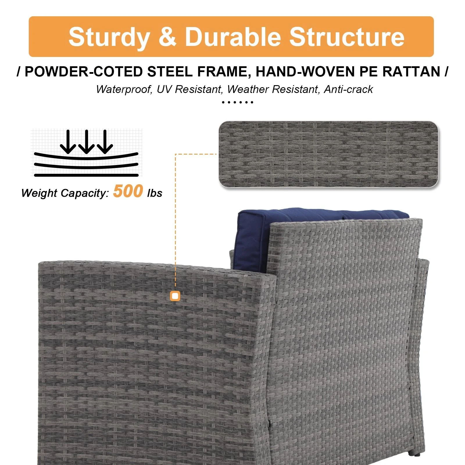 JOIVI Patio Outdoor Wicker Loveseat Sofa, Patio Furniture Rattan 2-seat Couch with Cushions for Outside Balcony, Porch, Deck, Garden, Navy Blue