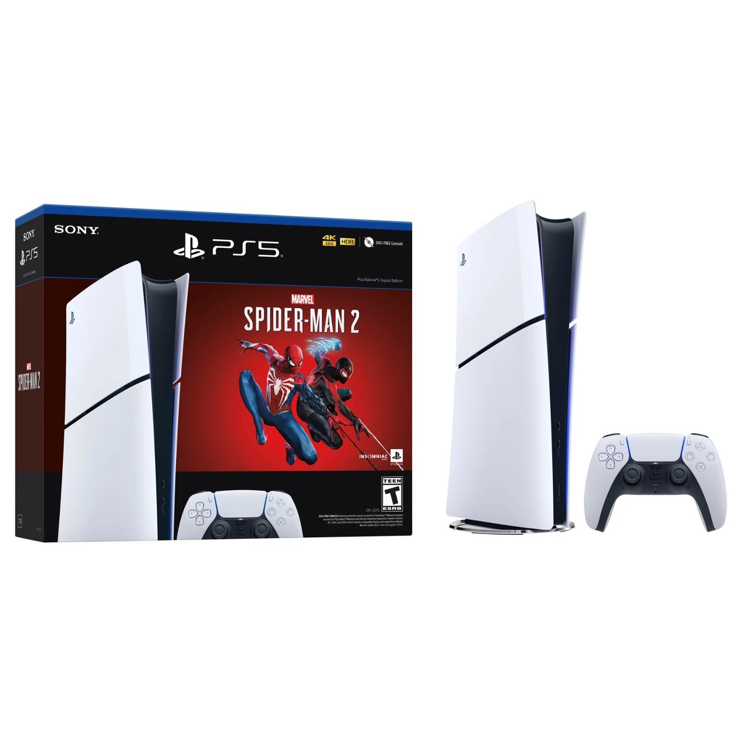 Sony PlayStation 5 Digital Slim Marvel’s Spider-Man 2 Bundle with Extra Starlight Blue Controller and USB Hub Station
