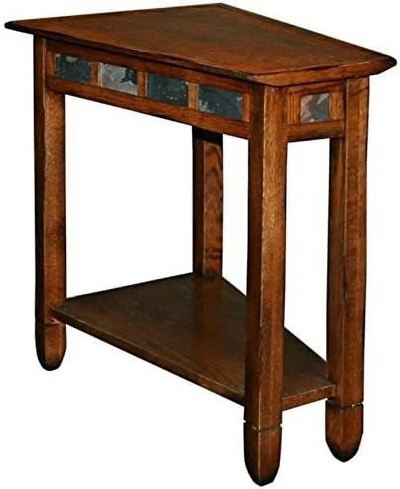 Recliner Wedge End Table In Rustic Oak