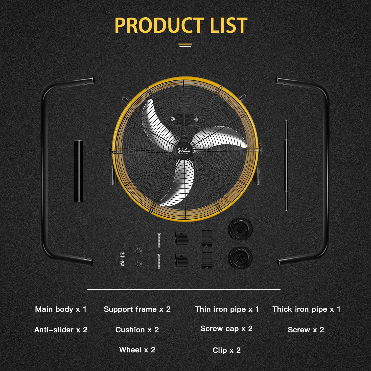 Simple Deluxe 30 inch Heavy Duty Metal Industrial Drum Fan, 3 Speed Air Circulation for Warehouse and Basement , Yellow,2-Pack