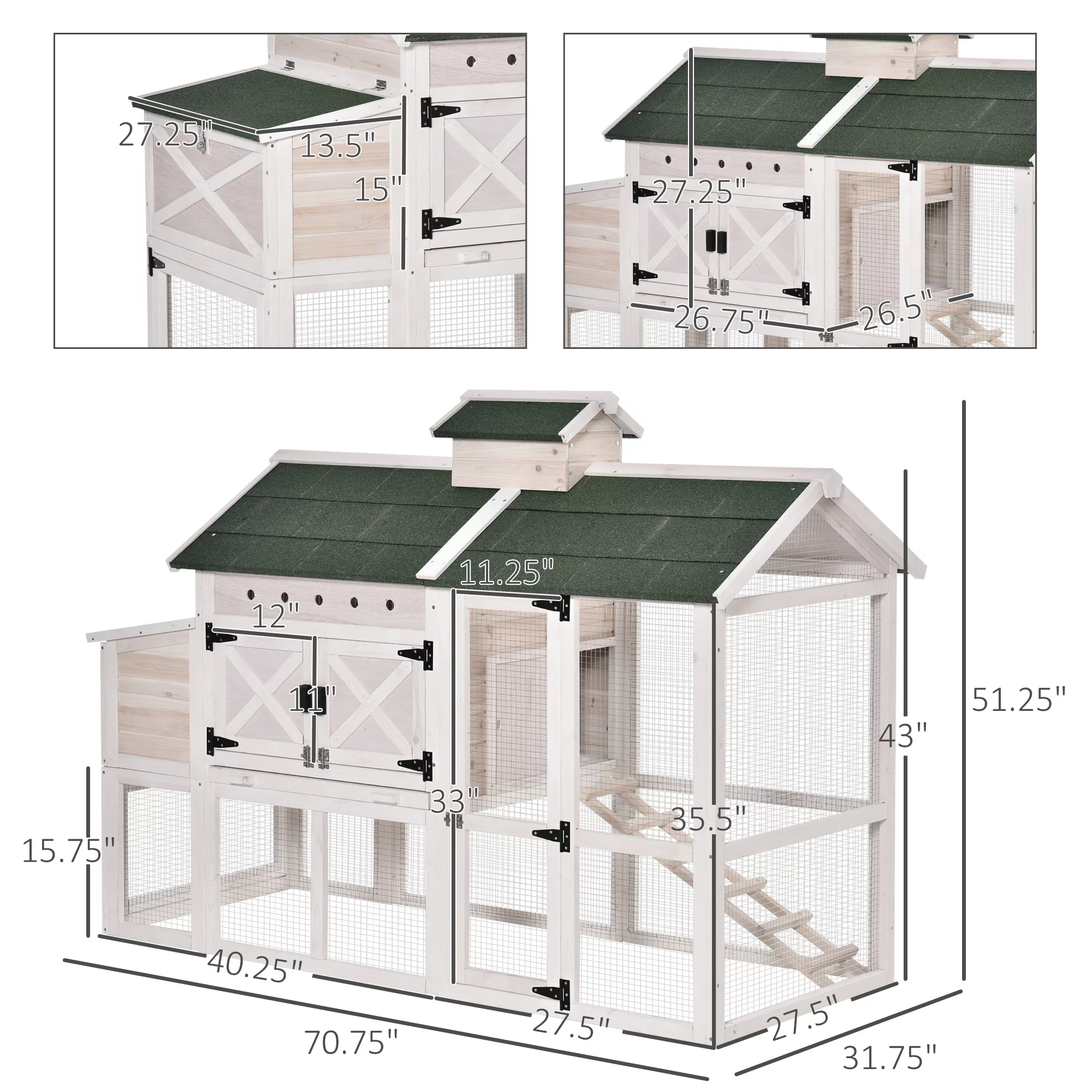 PawHut Wooden Chicken Coop Hen House with Removable Tray and Ventilated Hole 71