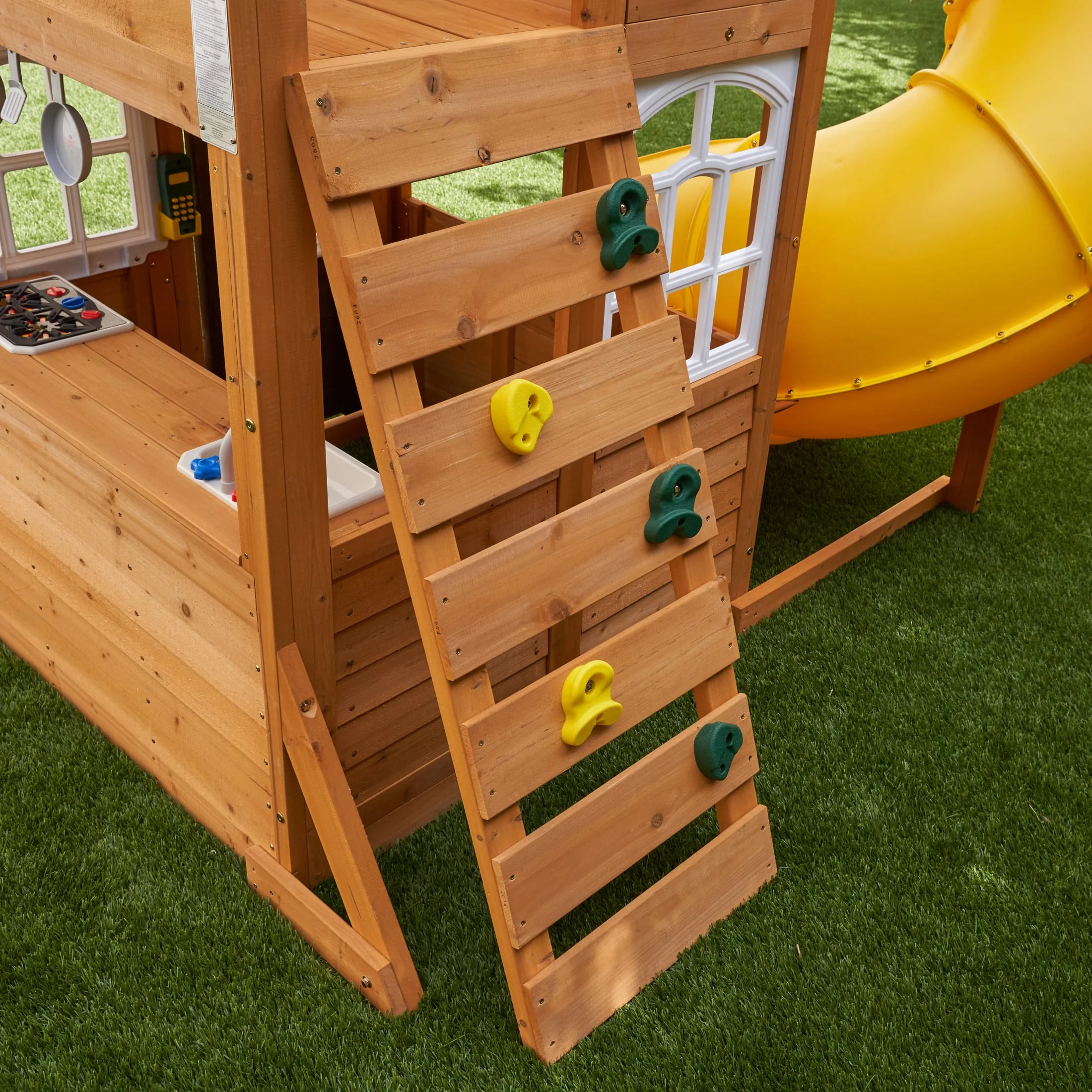 KidKraft Castlewood Wooden Swing Set / Playset with Clubhouse, Mailbox, Slide and Play Kitchen