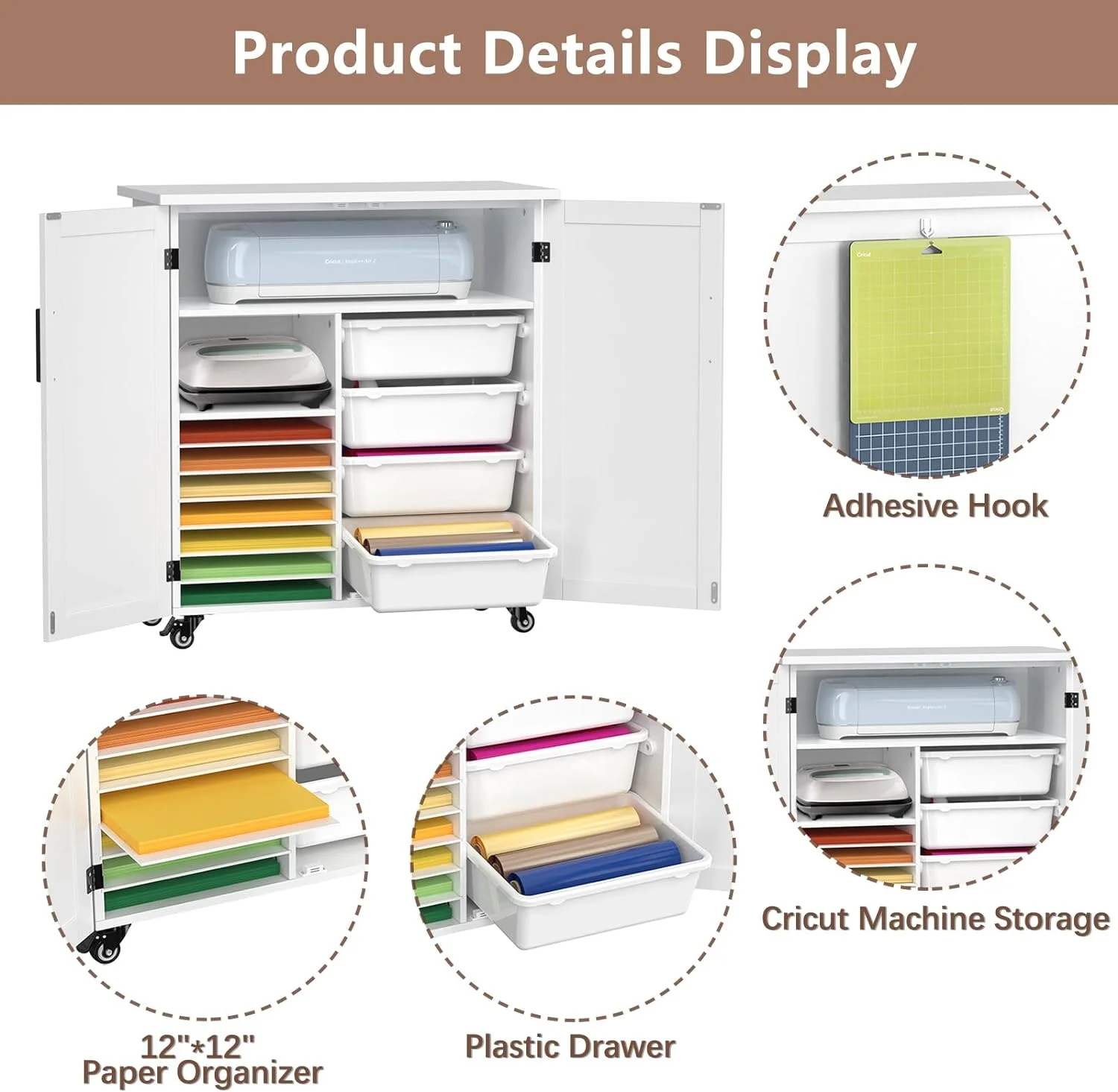 Craft Cart Compatible with Cricut Machine Cricut Table with Storage Cabinet Rolling Cricut Cart Furniture with Drawers Designed for Cricut Organization 31.6