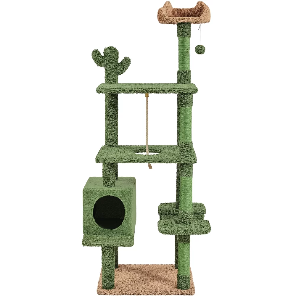 Yaheetech 70.5''H Cactus Cat Tree Cat Tower with Platform,Green/Brown